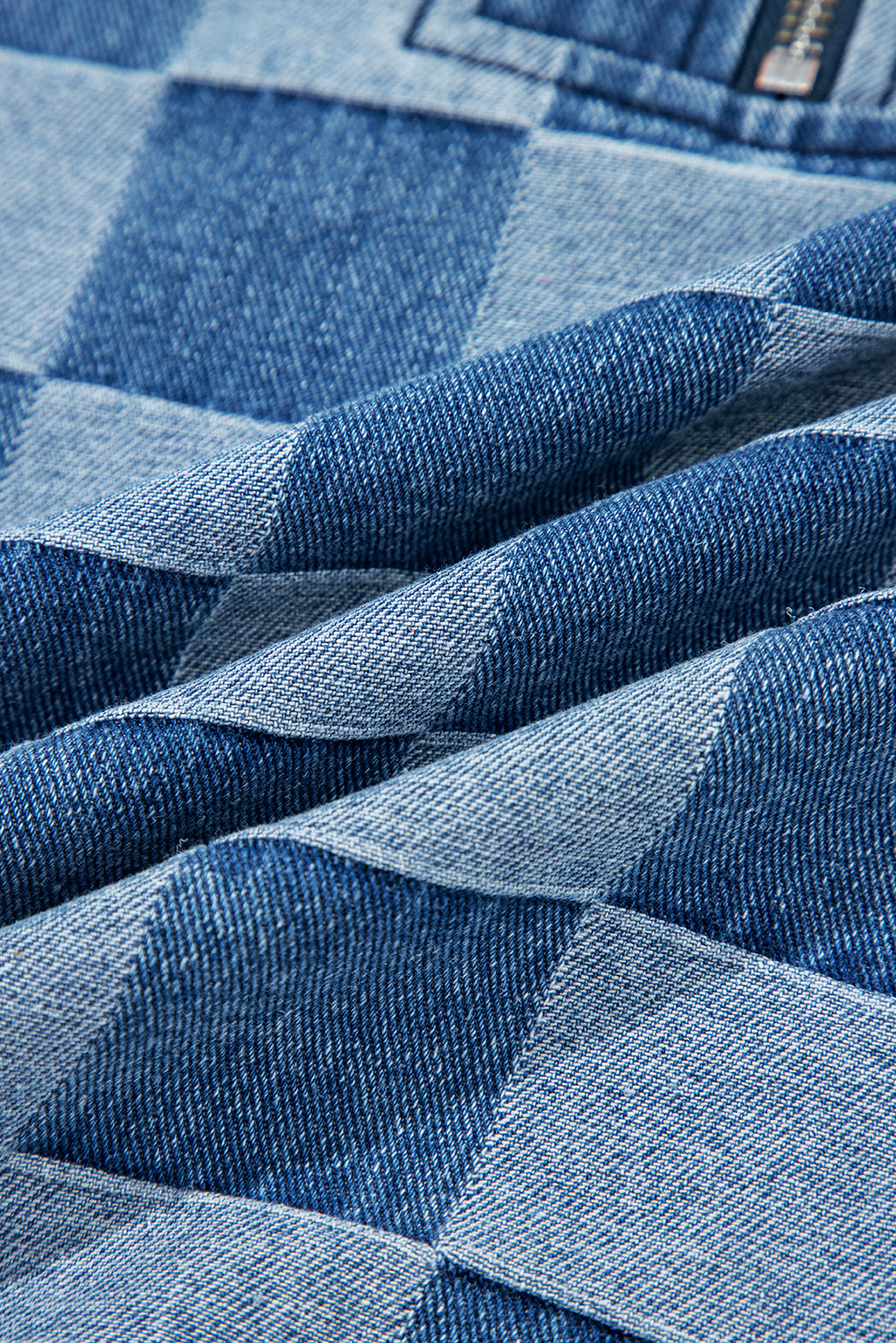 Dark Grey Checkered Denim Wide Leg Jeans