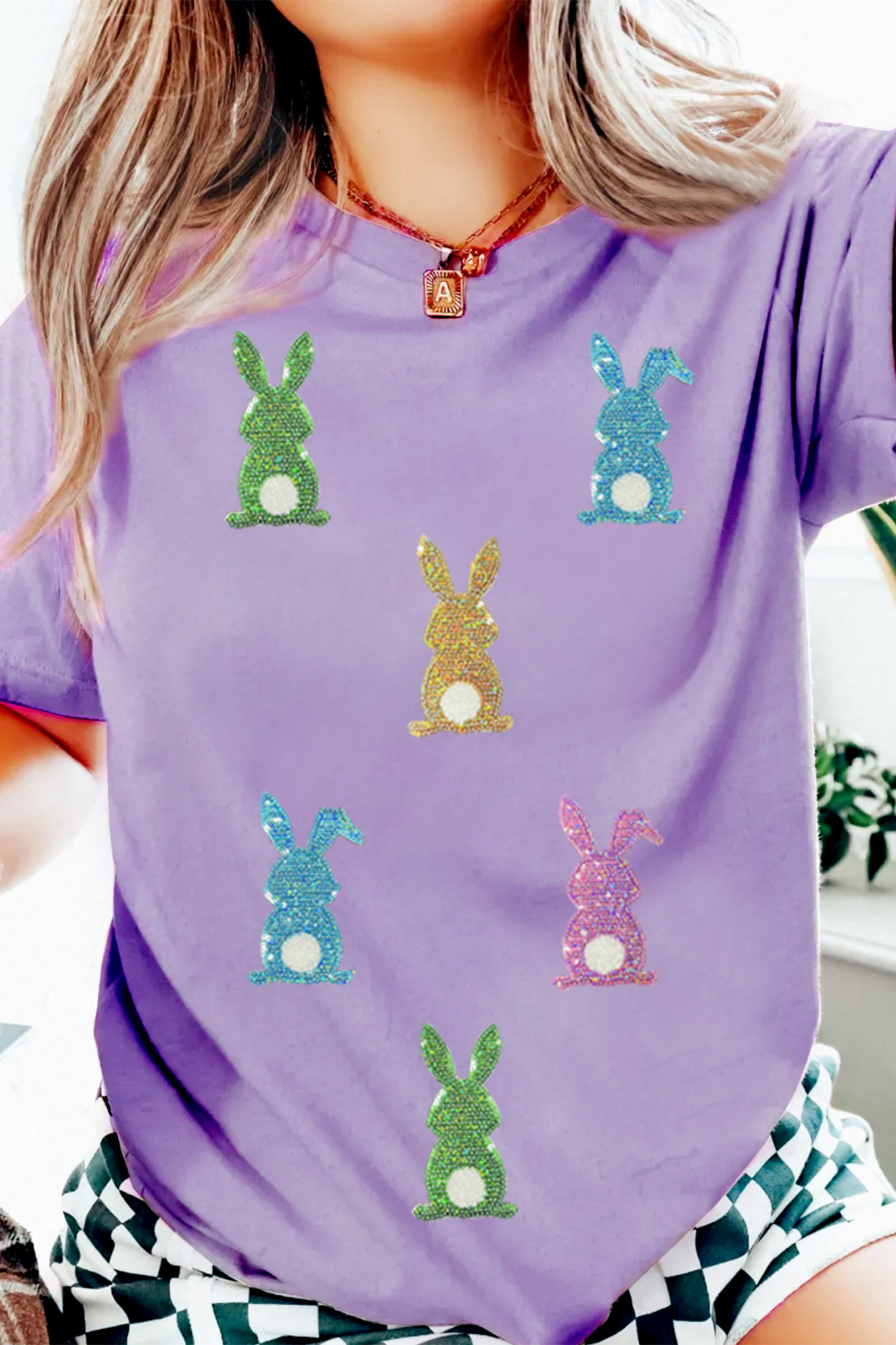 Wisteria Sequin Easter Bunny Patched Tee