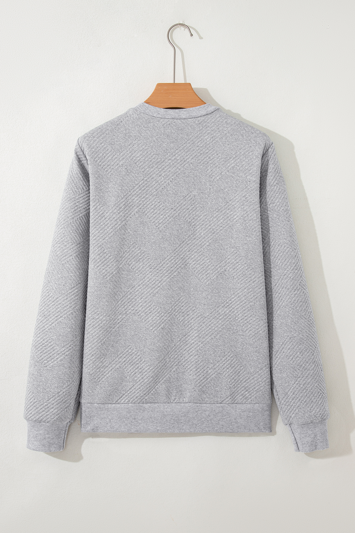 Medium Grey Trendy Textured Half Zip Loose Sweatshirt