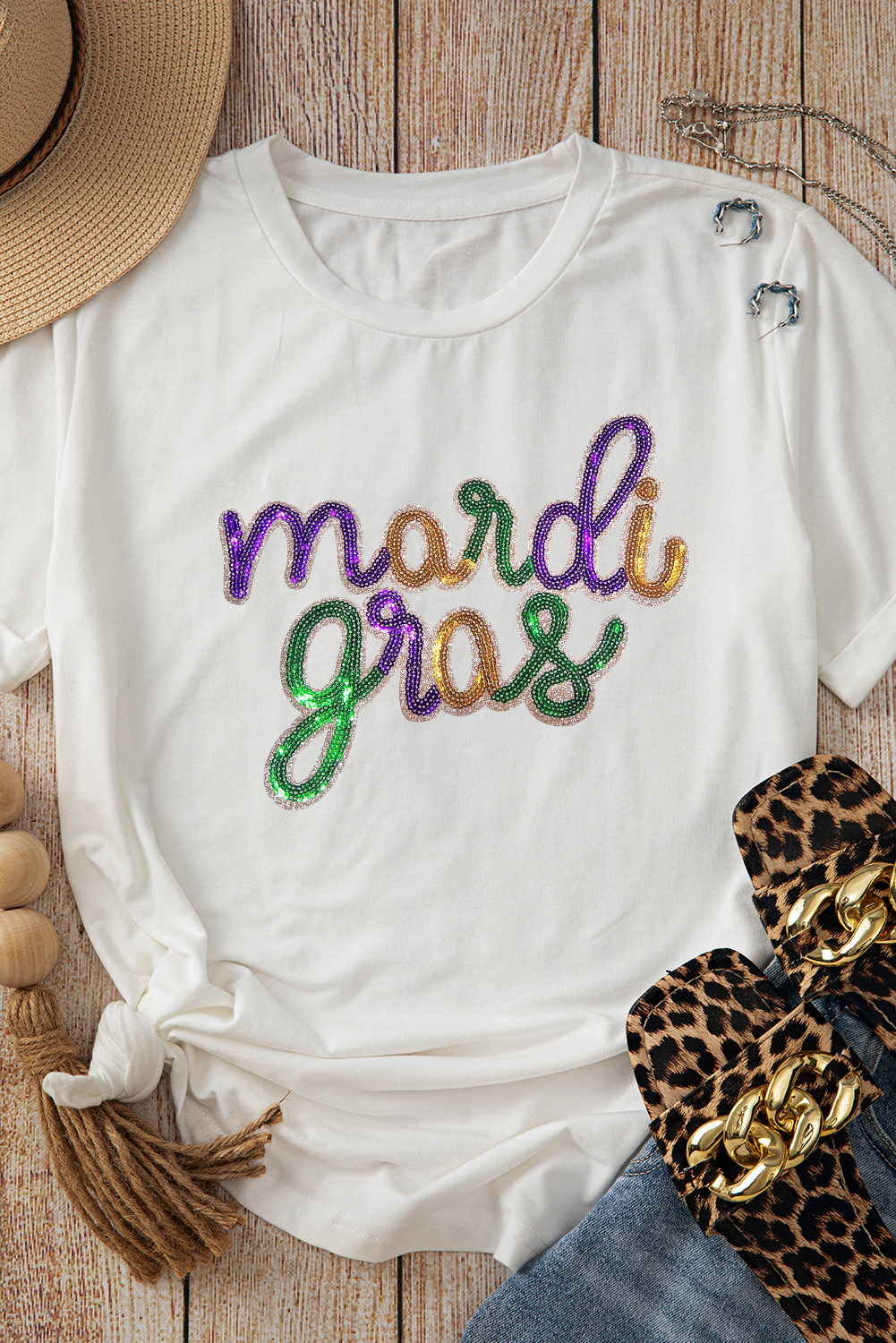 Wisteria Sequin mardi gras Graphic T Shirt