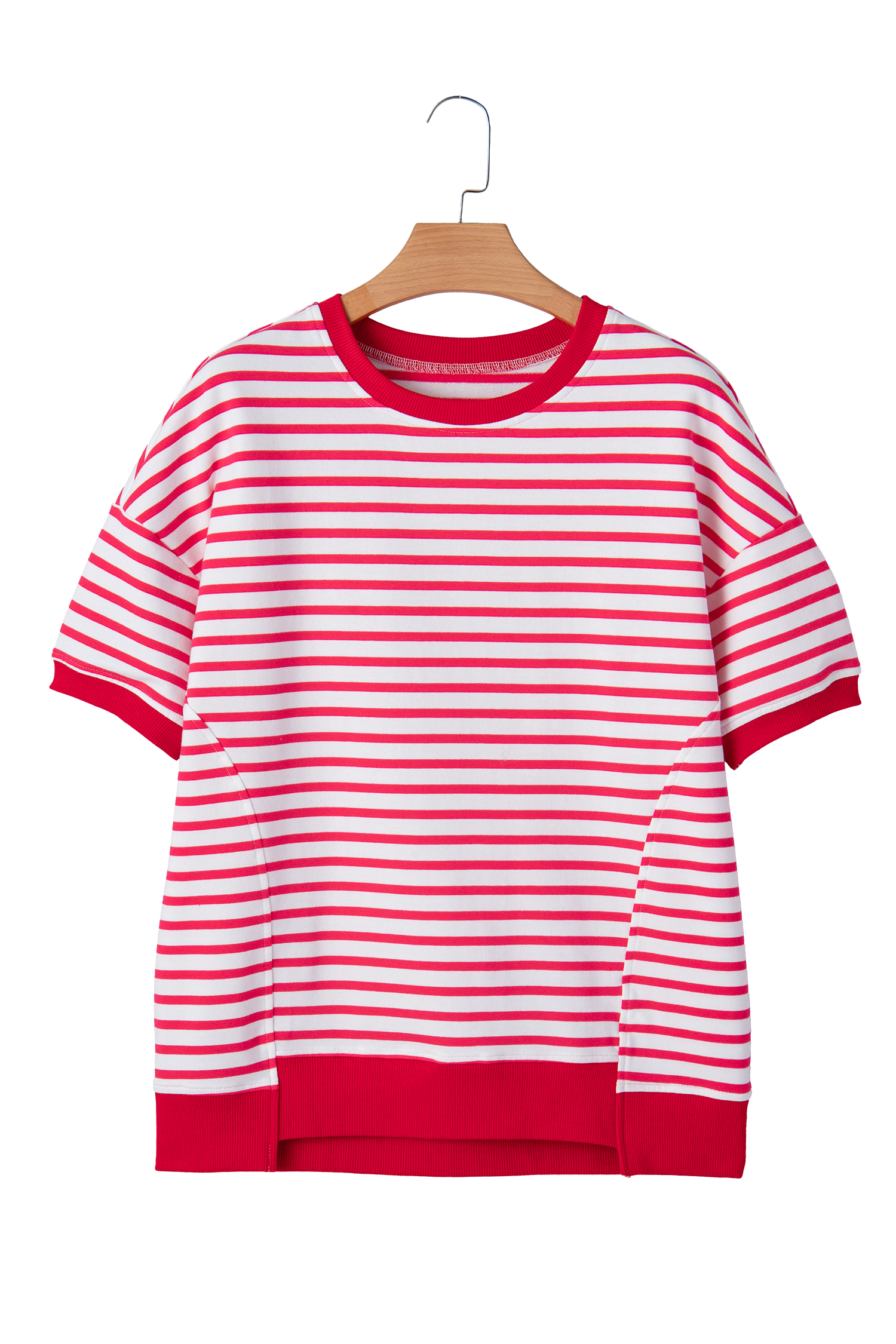 Red Stripe Drop Shoulder Half Sleeve T Shirt