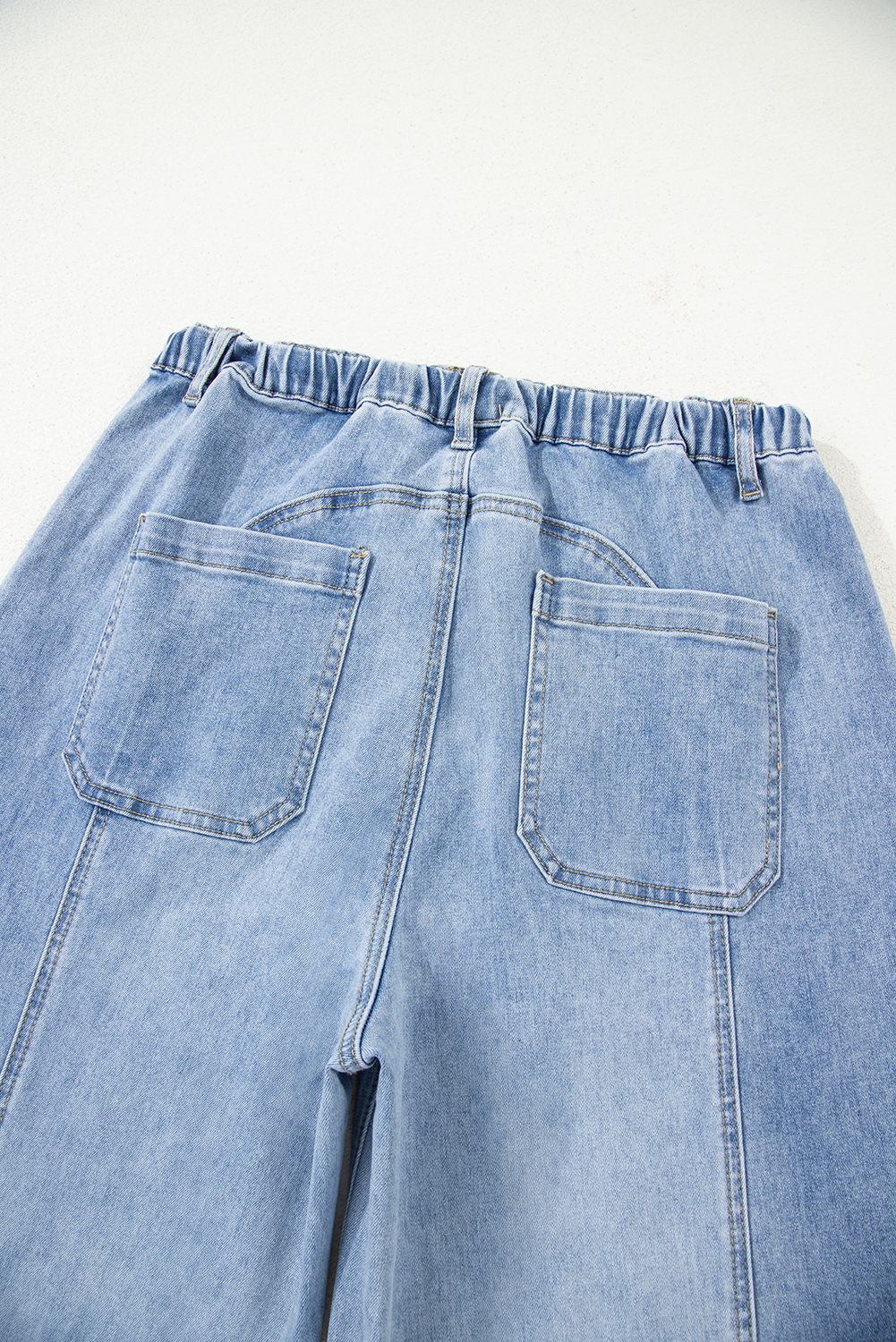 Beau Blue Drawstring Seam Detail Raw Hem Wide Leg Denim Pants