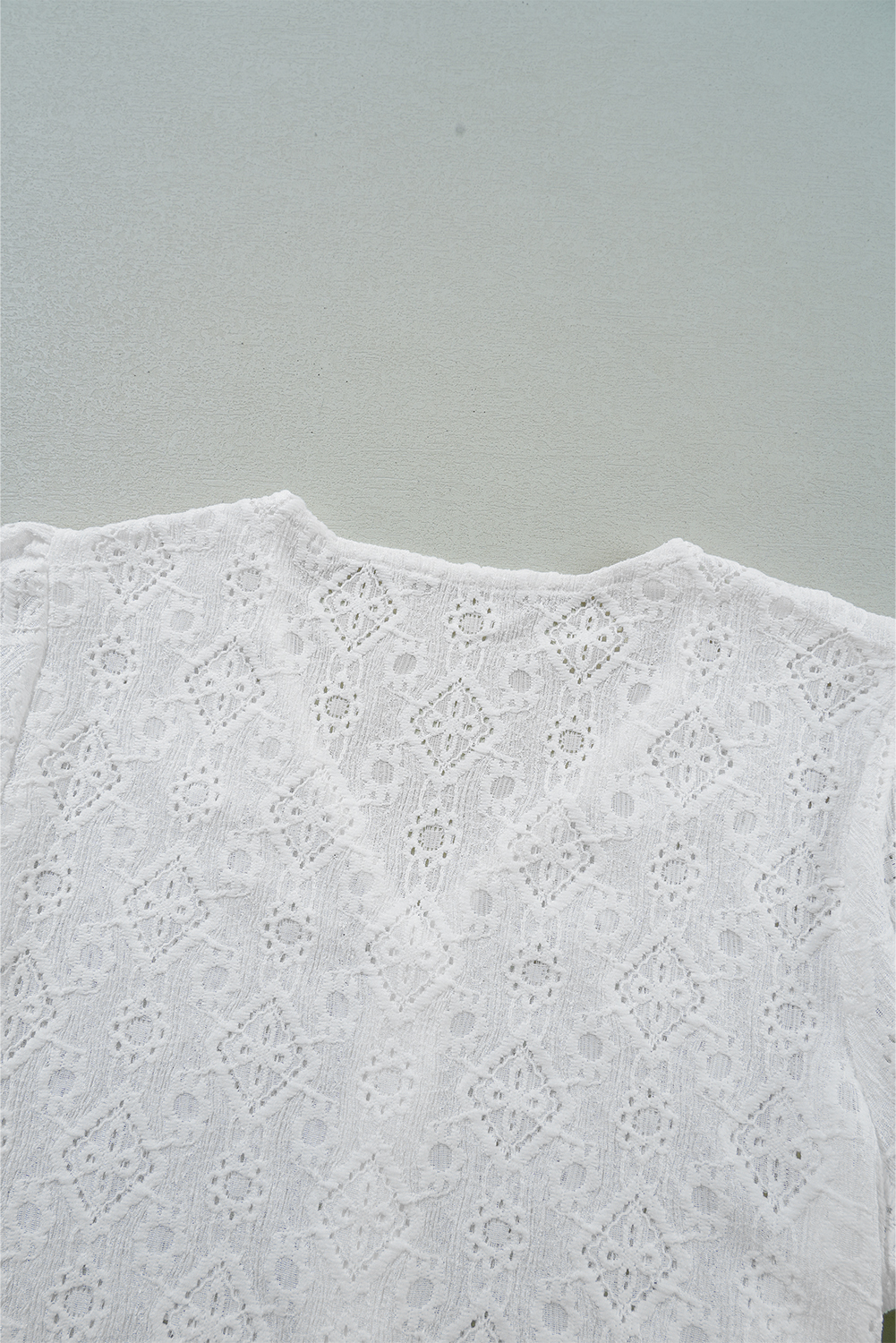 White Lace Puff Sleeve V Neck Button Up Shirt