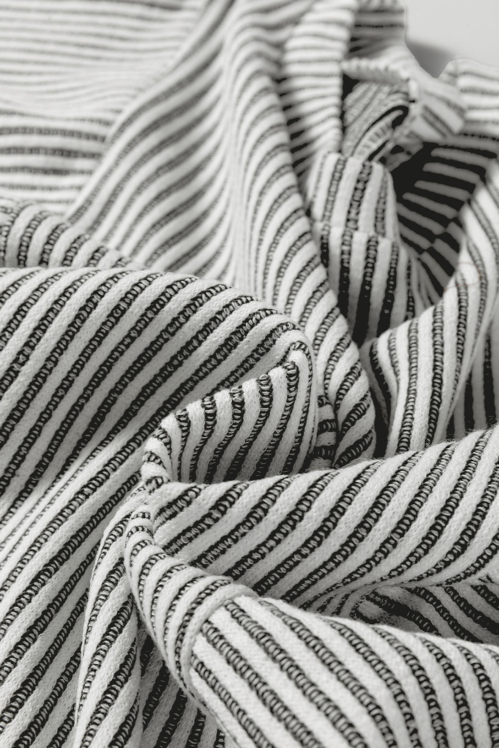 Gray Ribbed Knit Round Neck Long Lantern Sleeve Top