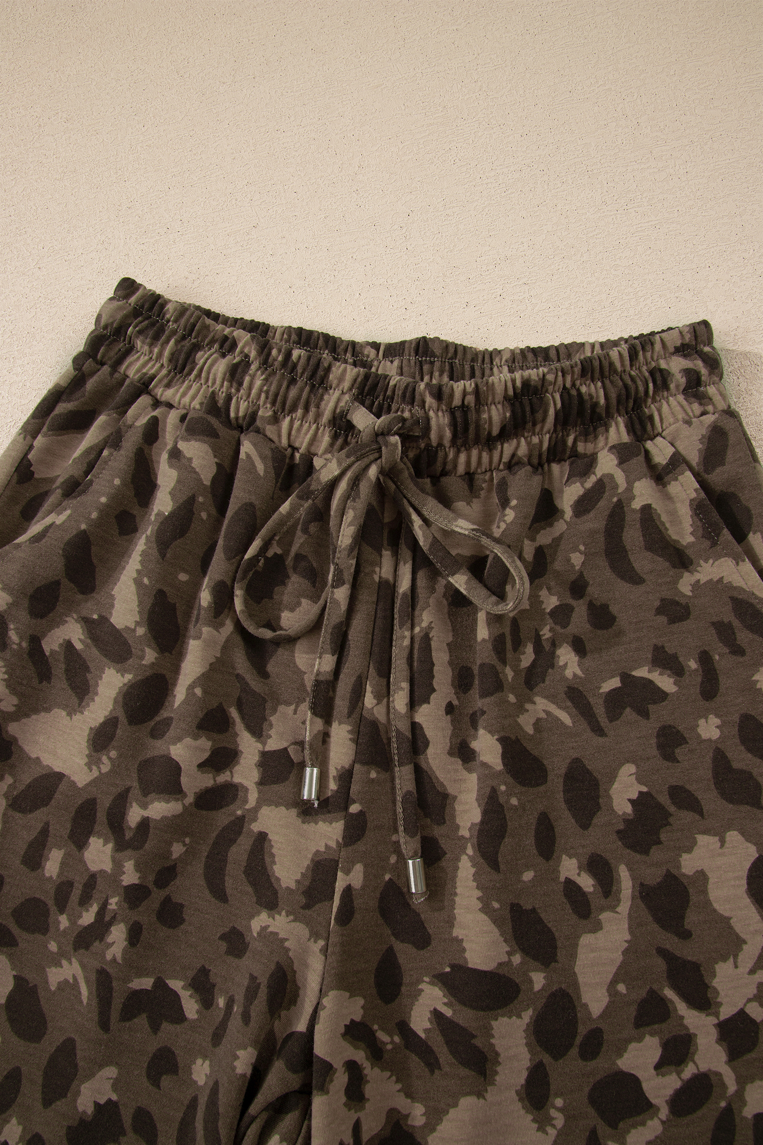 Brown Leopard Loose Tee Drawstring Waist Barrel Pants Set