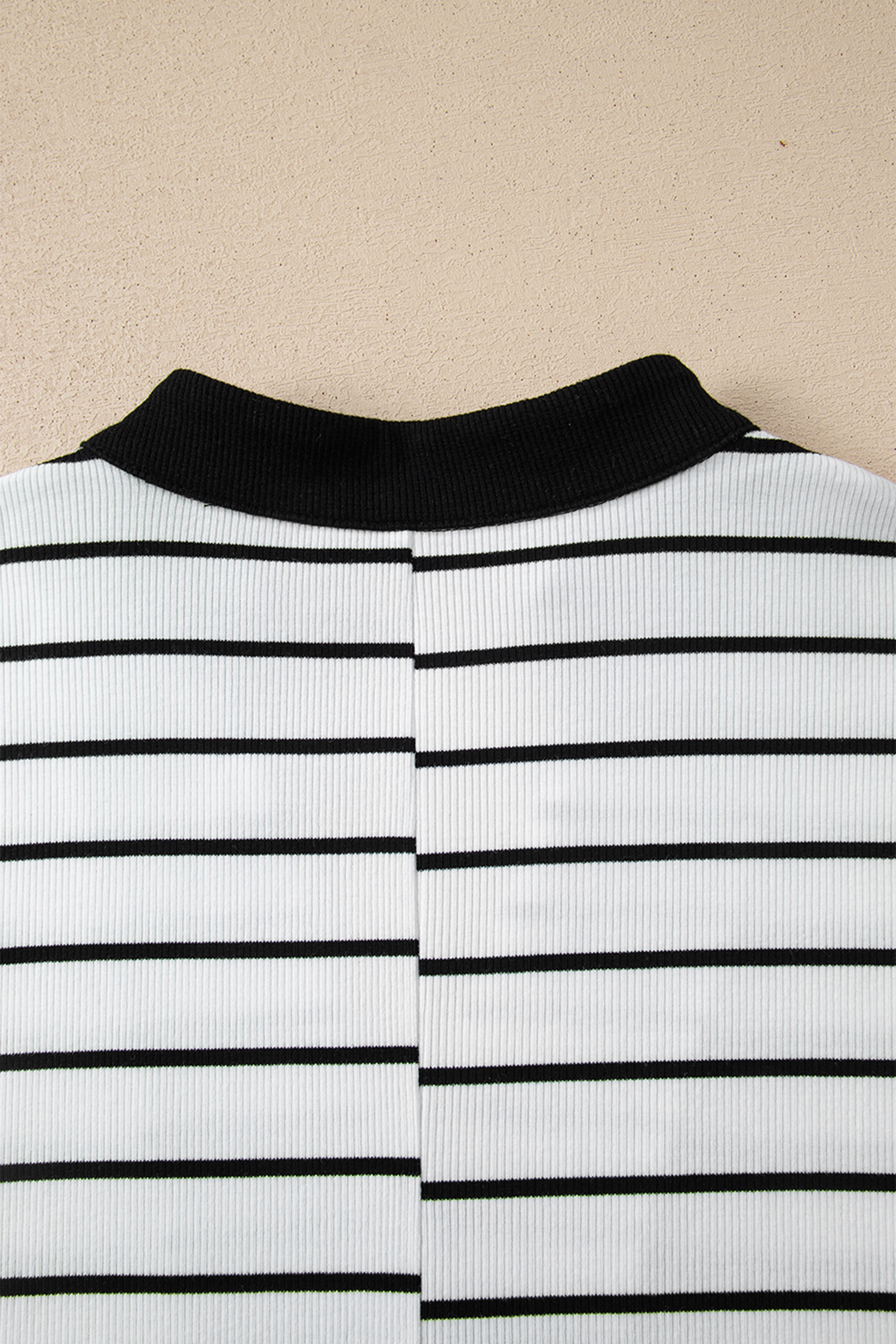 White Stripe Stand Collar V Neck Elastic Cuffs Half Sleeve Dolman Top