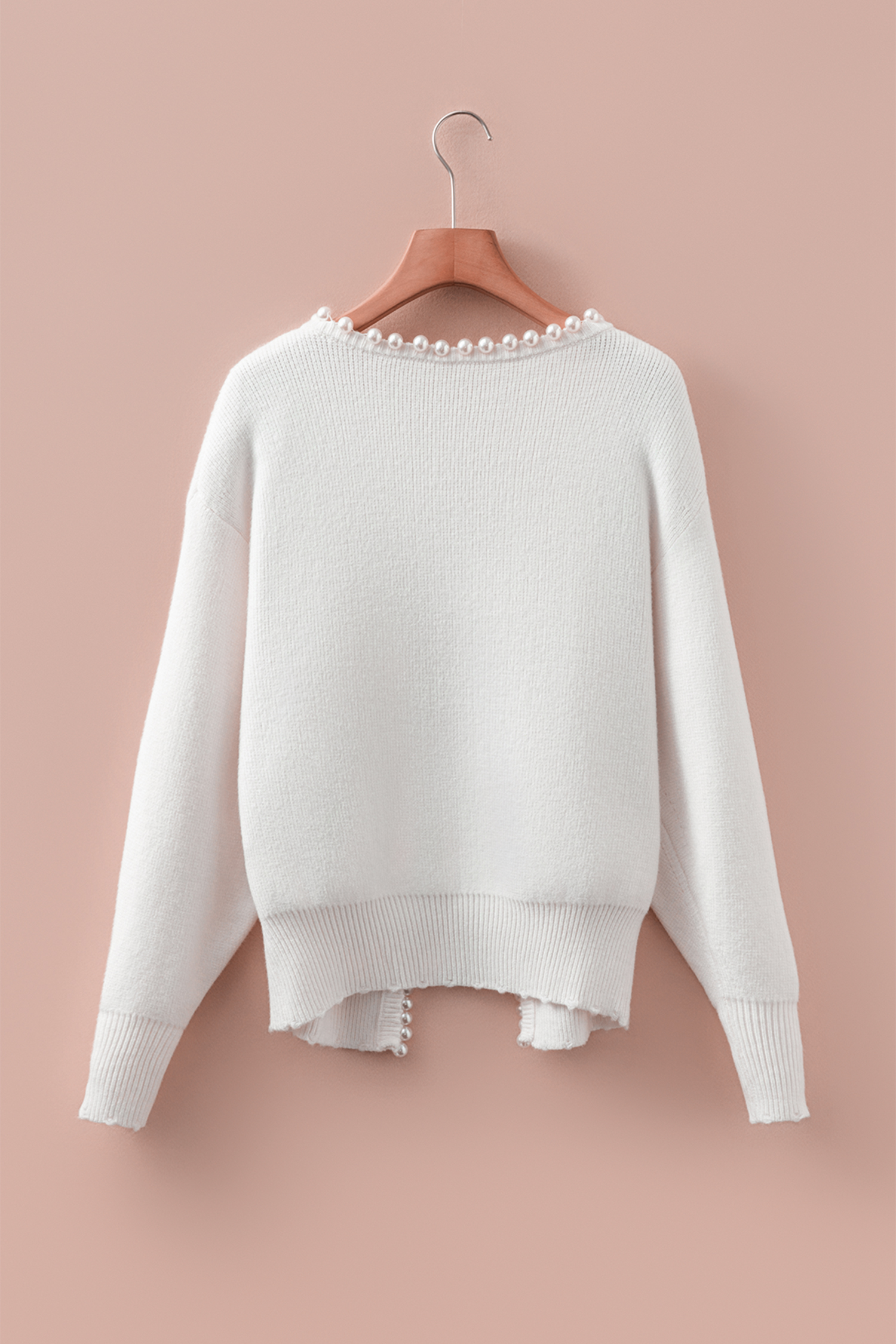 White Pearl Embellished Open Front Elegant Cardigan