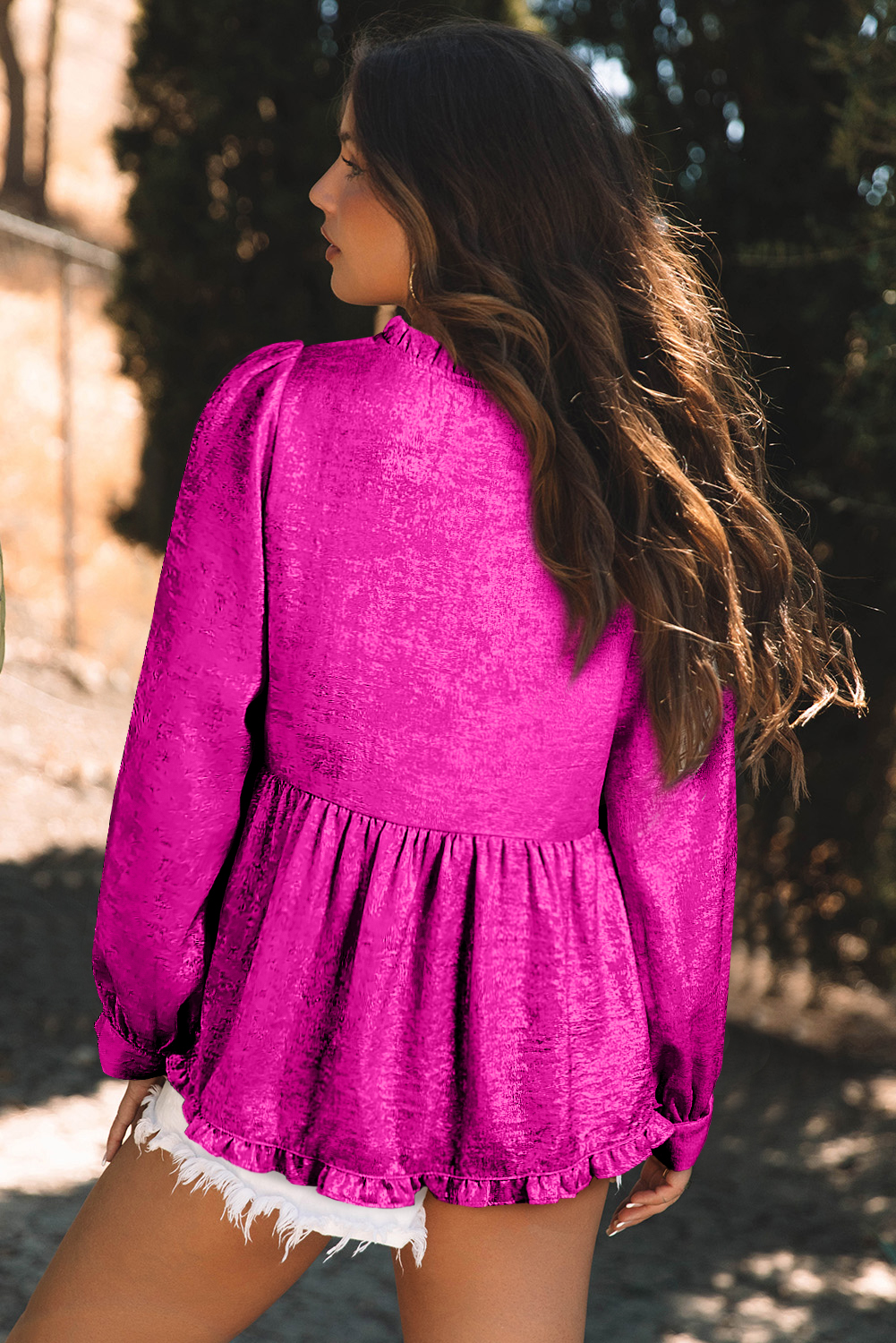 Dearlovers Gold Metallic Frilled V Neck Puff Sleeve Babydoll Blouse