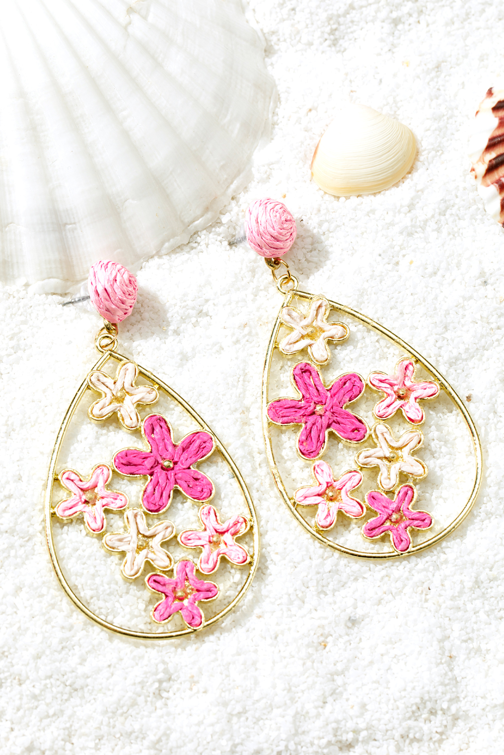 Rose Red Flower Plaited Gold Plated Waterdrop Earrings