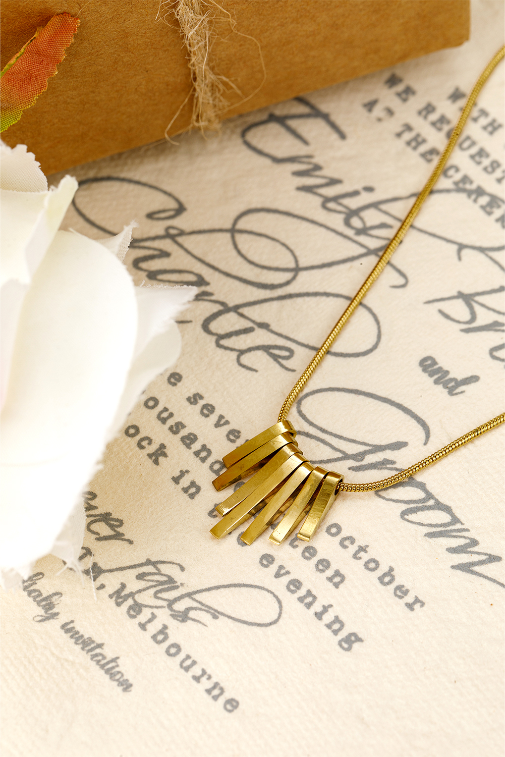 Gold Asymmetric Bar Pendant Plated Alloy Necklace