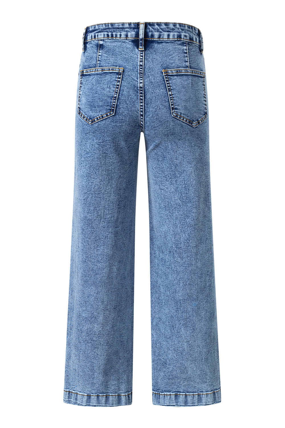 Light Blue Chic Patch Pocket Straight Leg Loose Jeans