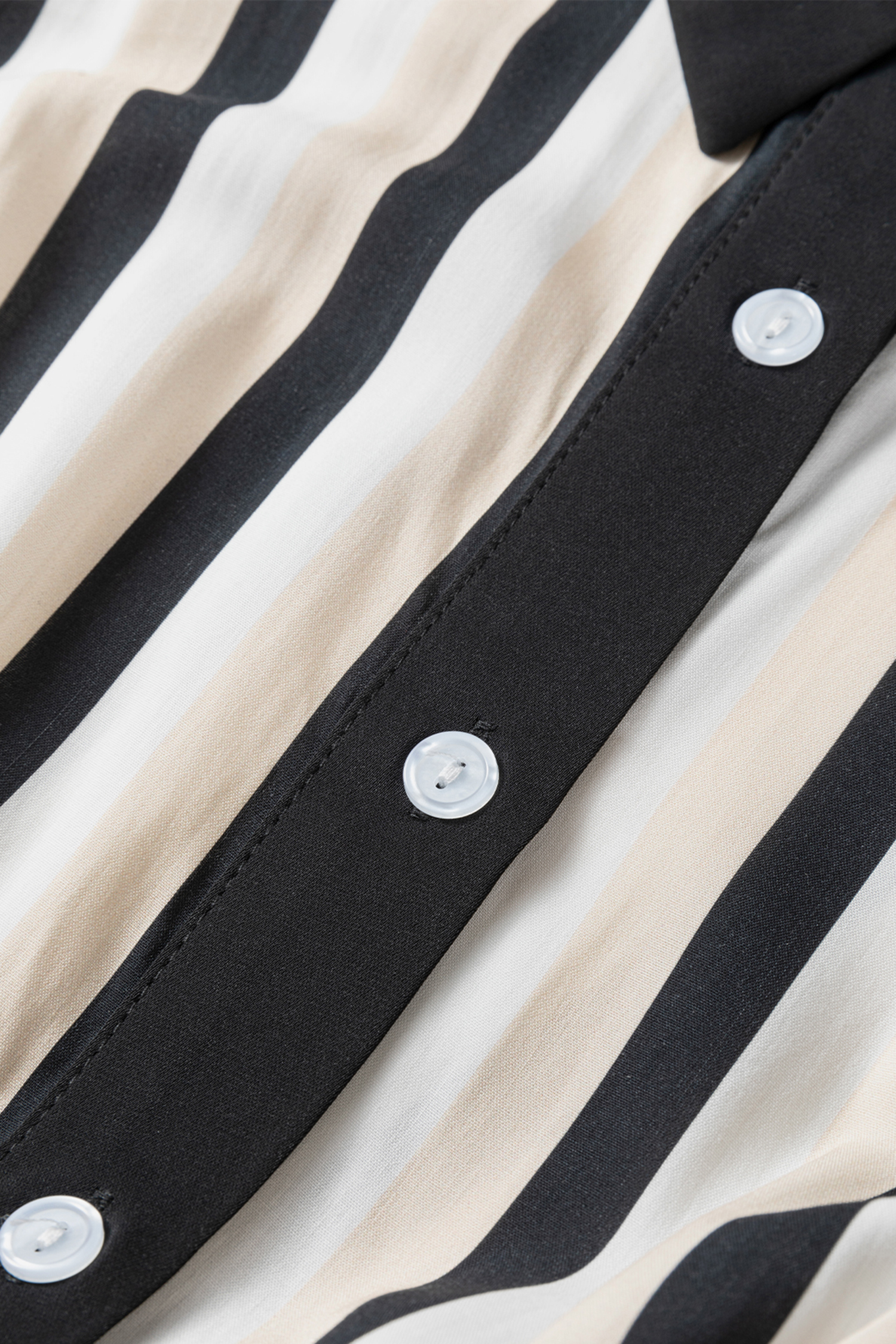 Black Stripe 3/4 Puff Sleeve Shirt Style Button Down Midi Dress