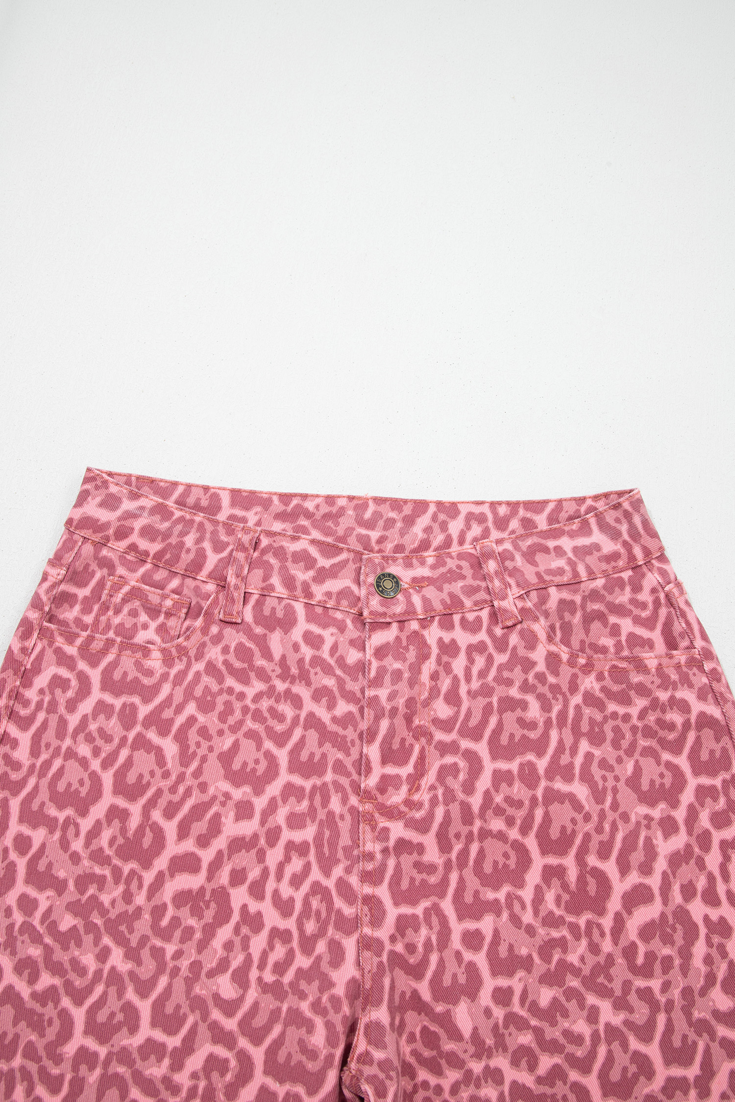 Rose Leopard Frayed Edge Wide Leg High Waist Jeans