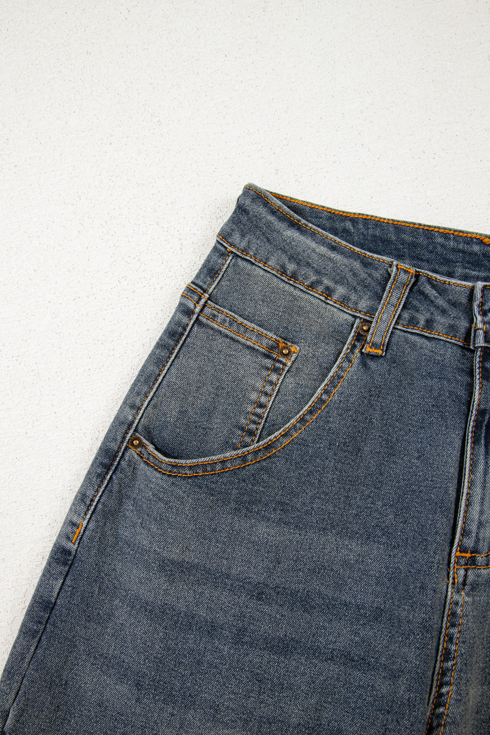 Sail Blue Exposed Stitching Loose Straight High Waist Jeans