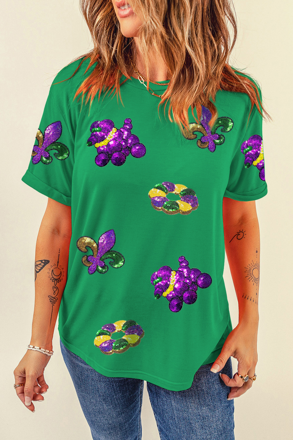 Bright Green Glitter Mardi Gras Mask Graphic T Shirt