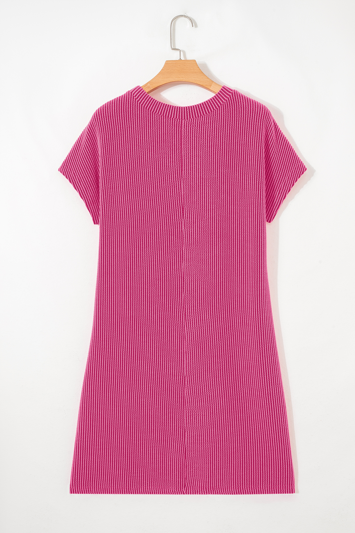 Bright Pink Striped Ribbed Knit T-shirt Shift Dress