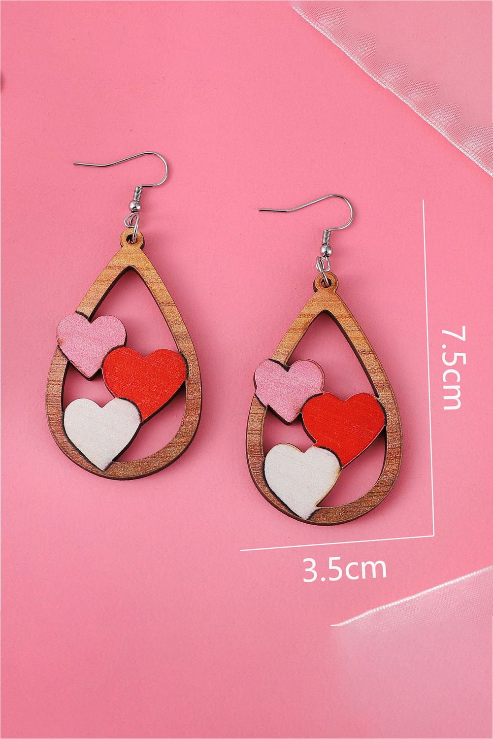 Red Valentines Day Heart Shape Tiered Dangle Earring