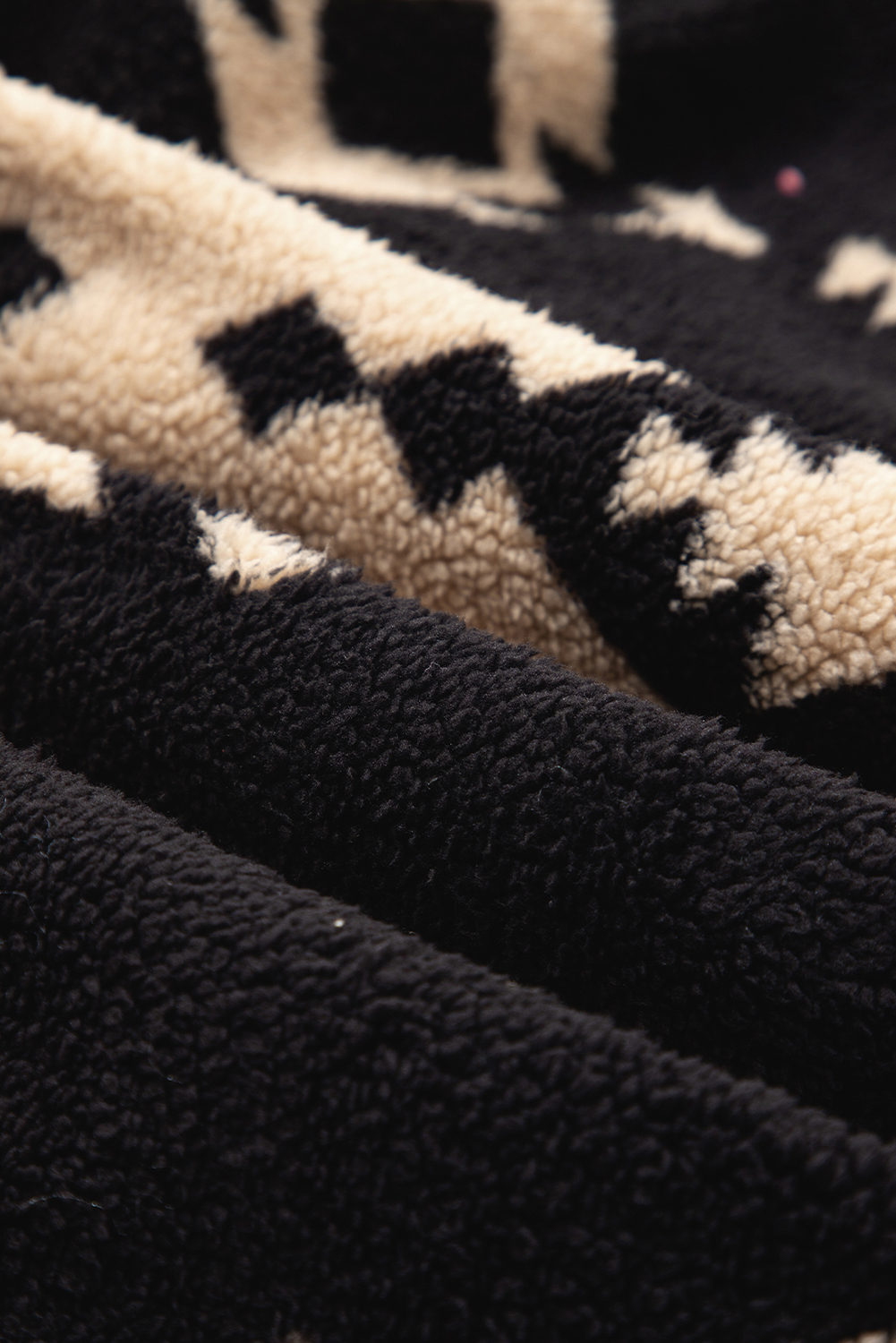 Black Western Aztec Half Placket Plush Sweatshirt