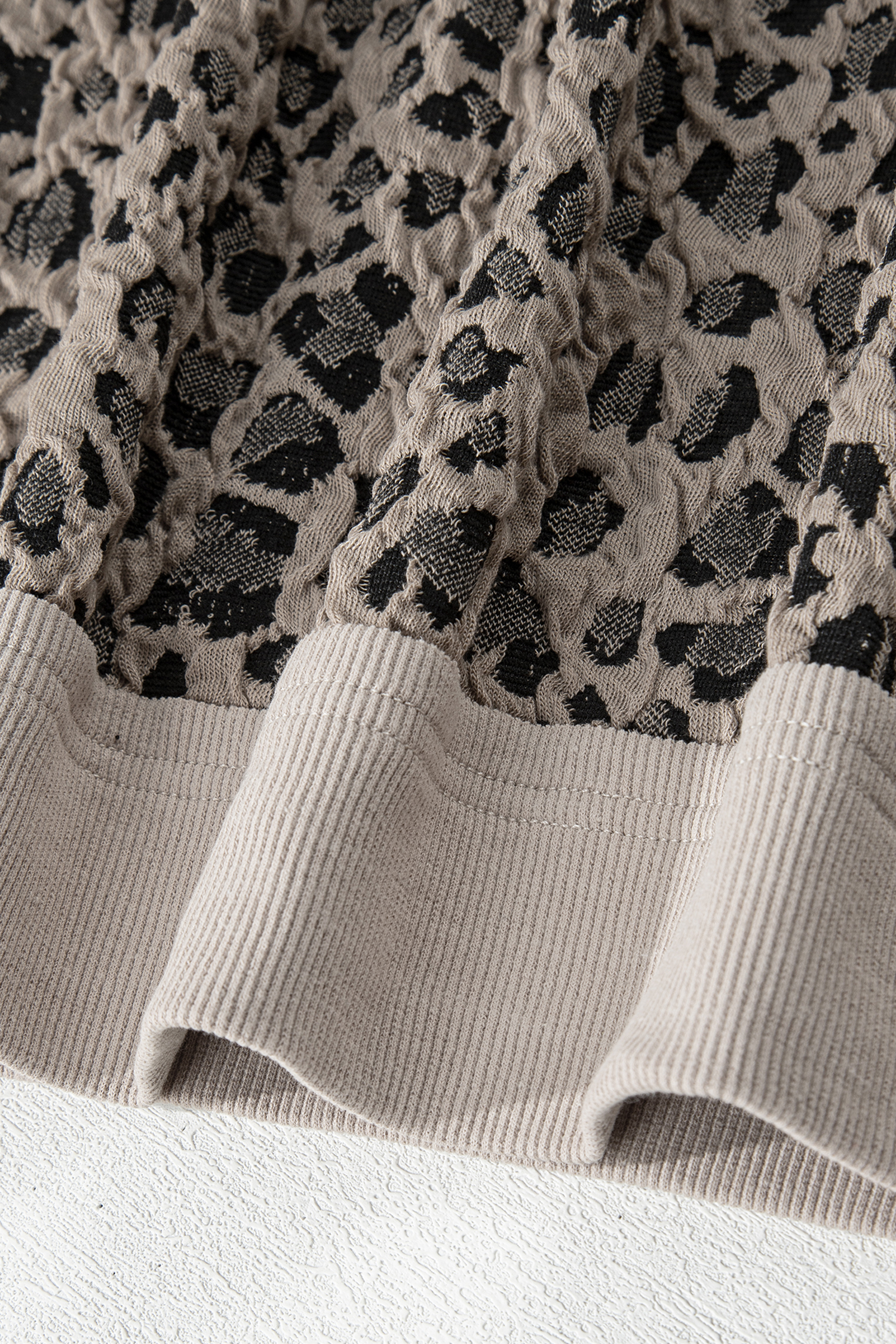 Khaki Jacquard Leopard Half Sleeve Jumper Wide Leg Pant Set