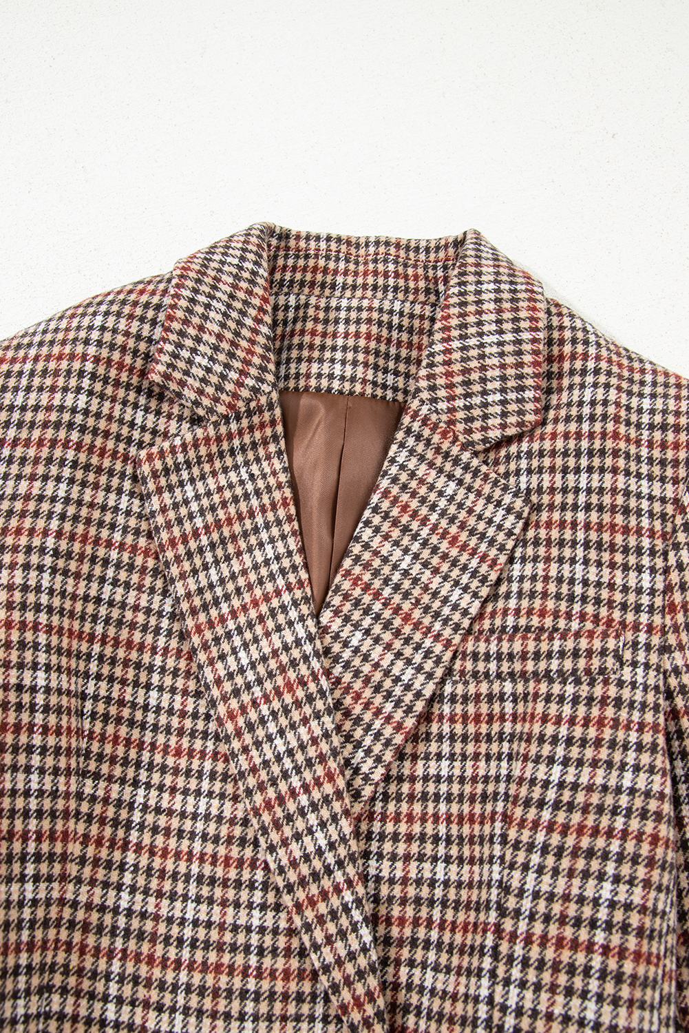 Brown Houndstooth Lapel Collar Blazer