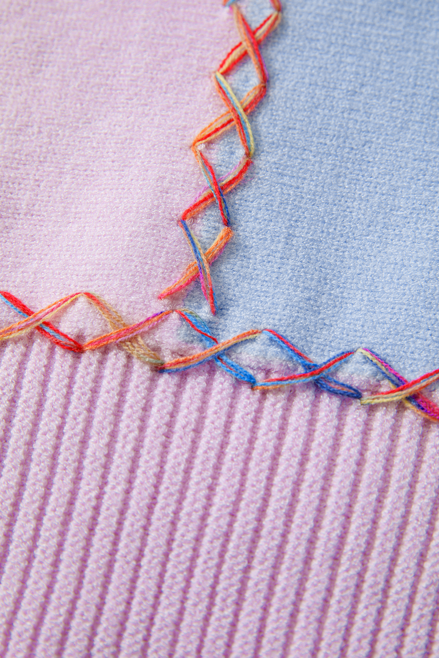 White Rainbow Stitching Balloon Sleeve Relaxed Sweater