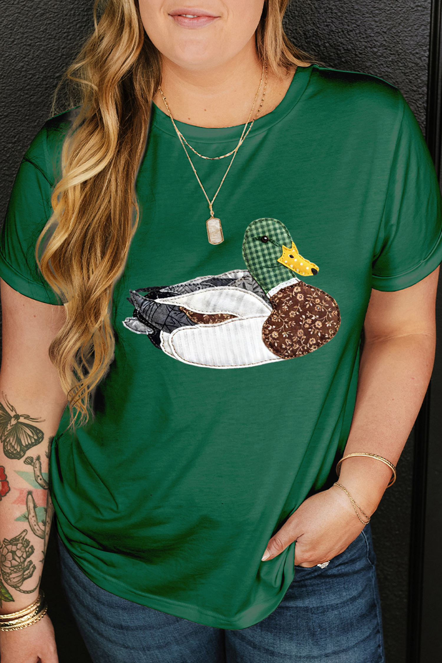 Khaki Flying Mallard Print Crew Neck T Shirt