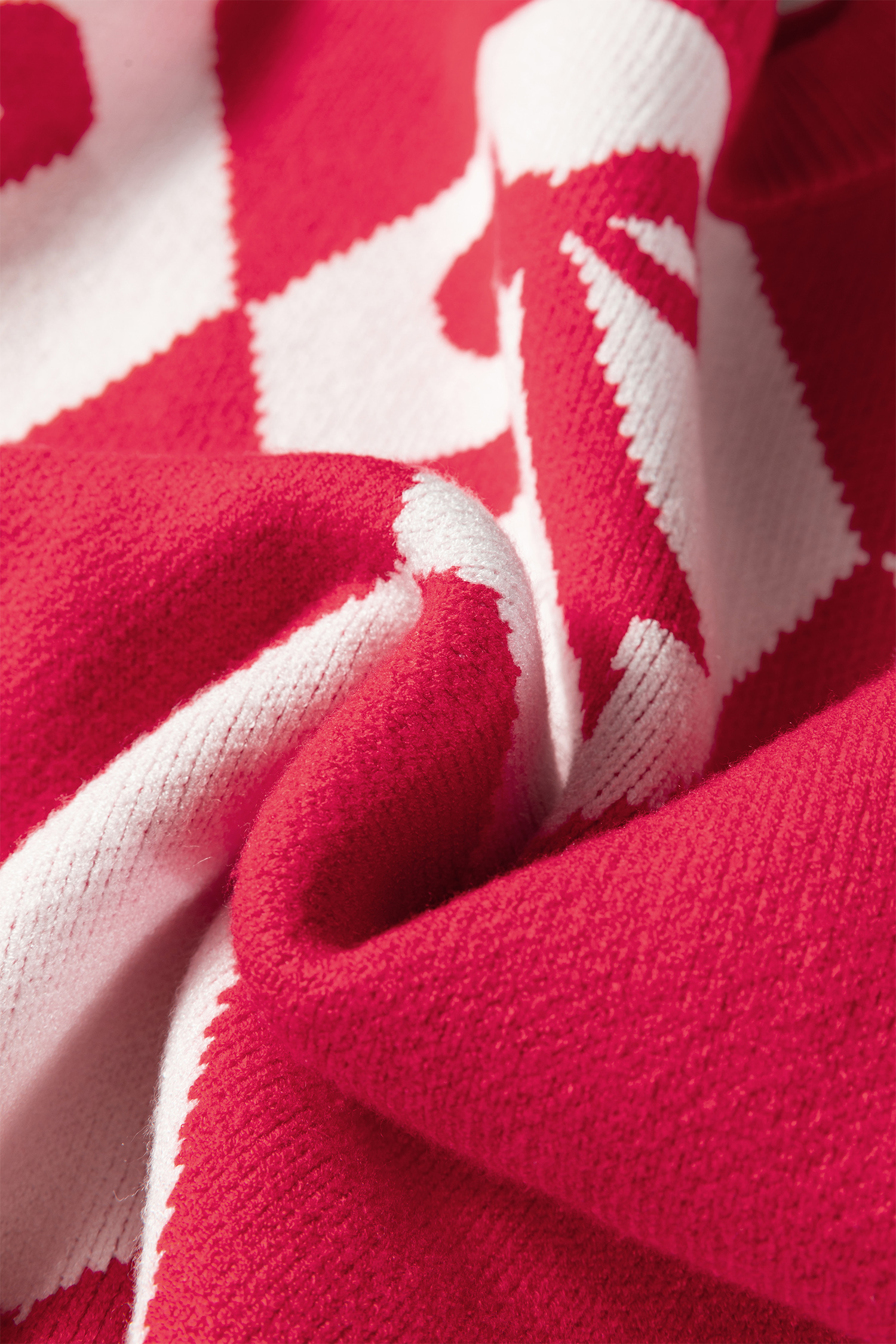 Black Bow Print 2-tone Rhombus Knit Loose Sweater