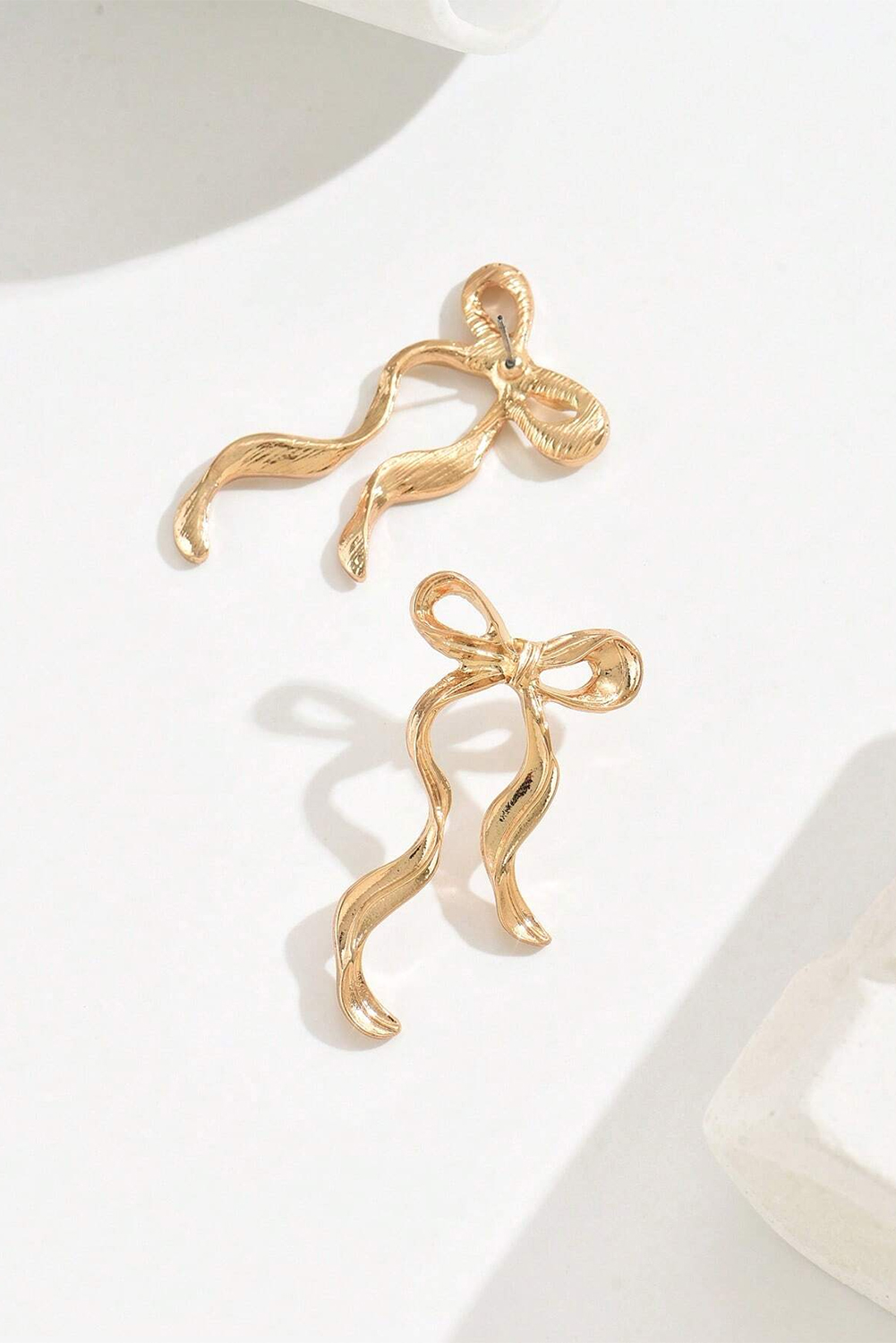 Gold Bow Knot Shape Plated Alloy Stud Earrings