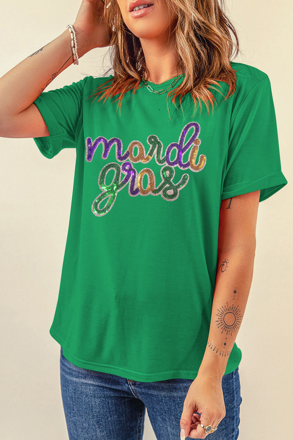 Bright Green Glitter Mardi Gras Mask Graphic T Shirt