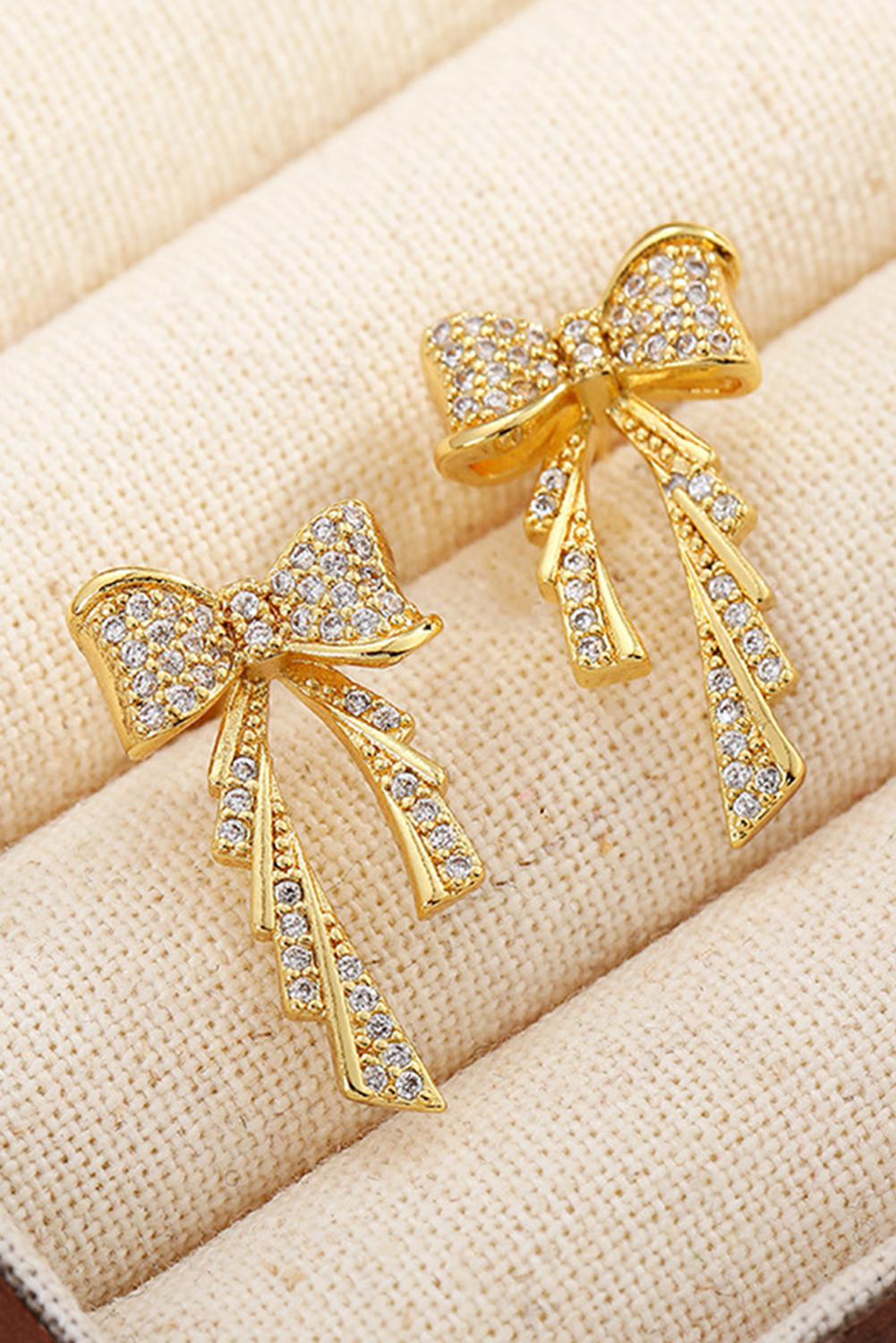 Gold Rhinestone Bow Knot Plated Stud Earrings