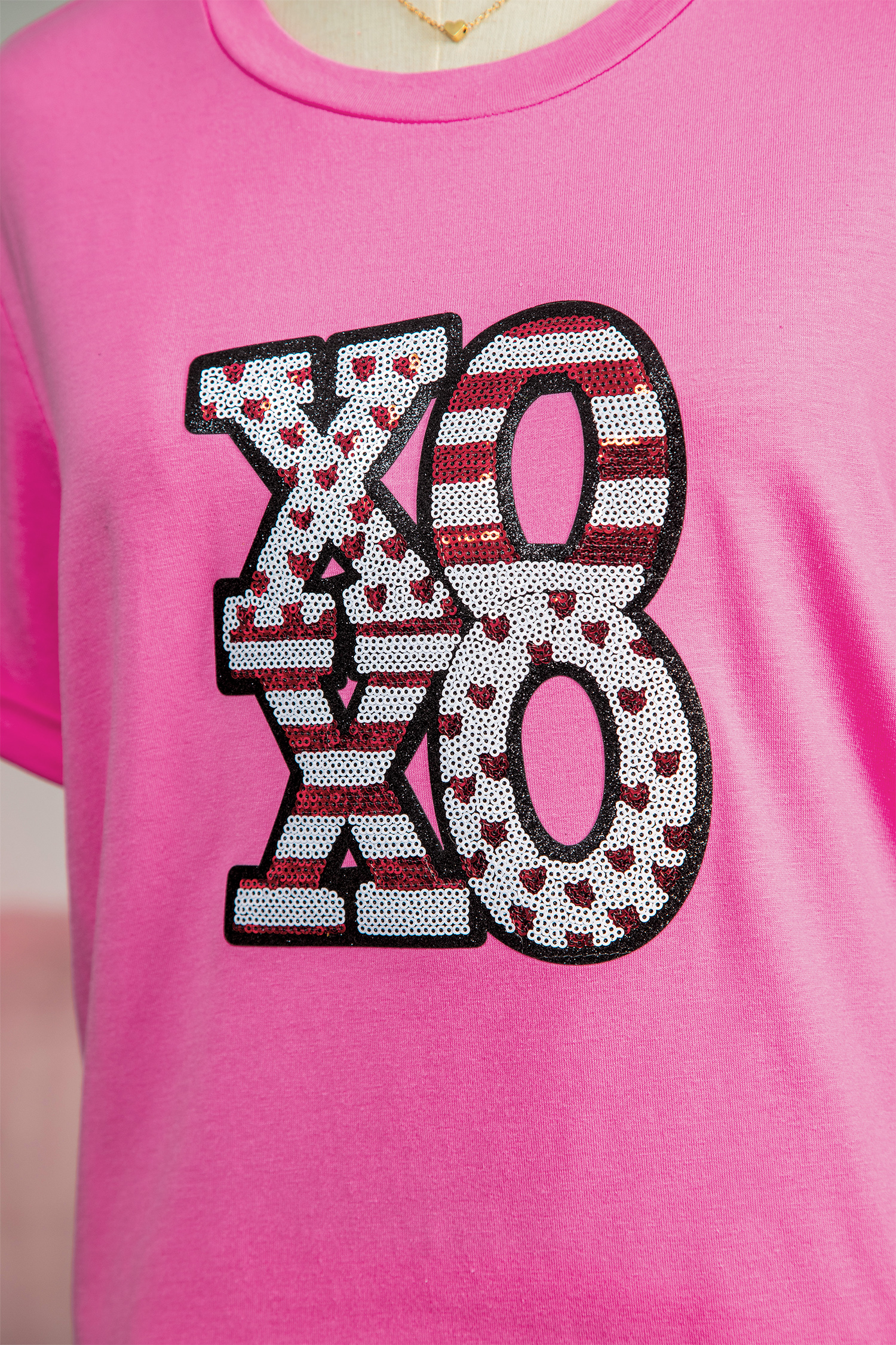 Sachet Pink Sequined XOXO Graphic Valentine T Shirt