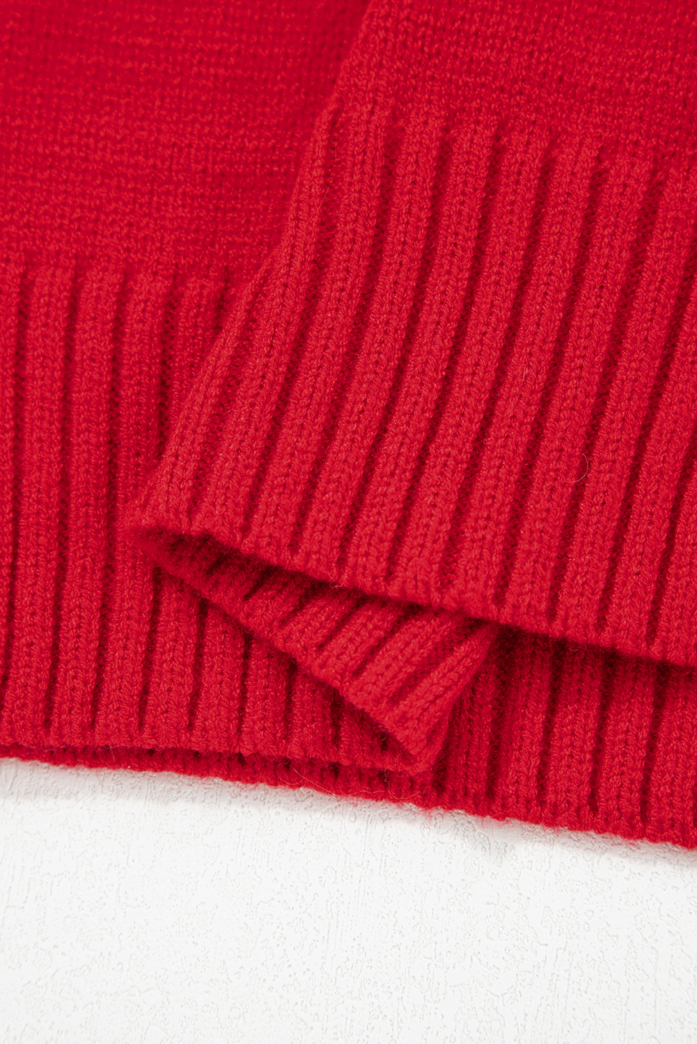 Racing Red Collared V Neck Ribbed Edge Sexy Elegant Sweater
