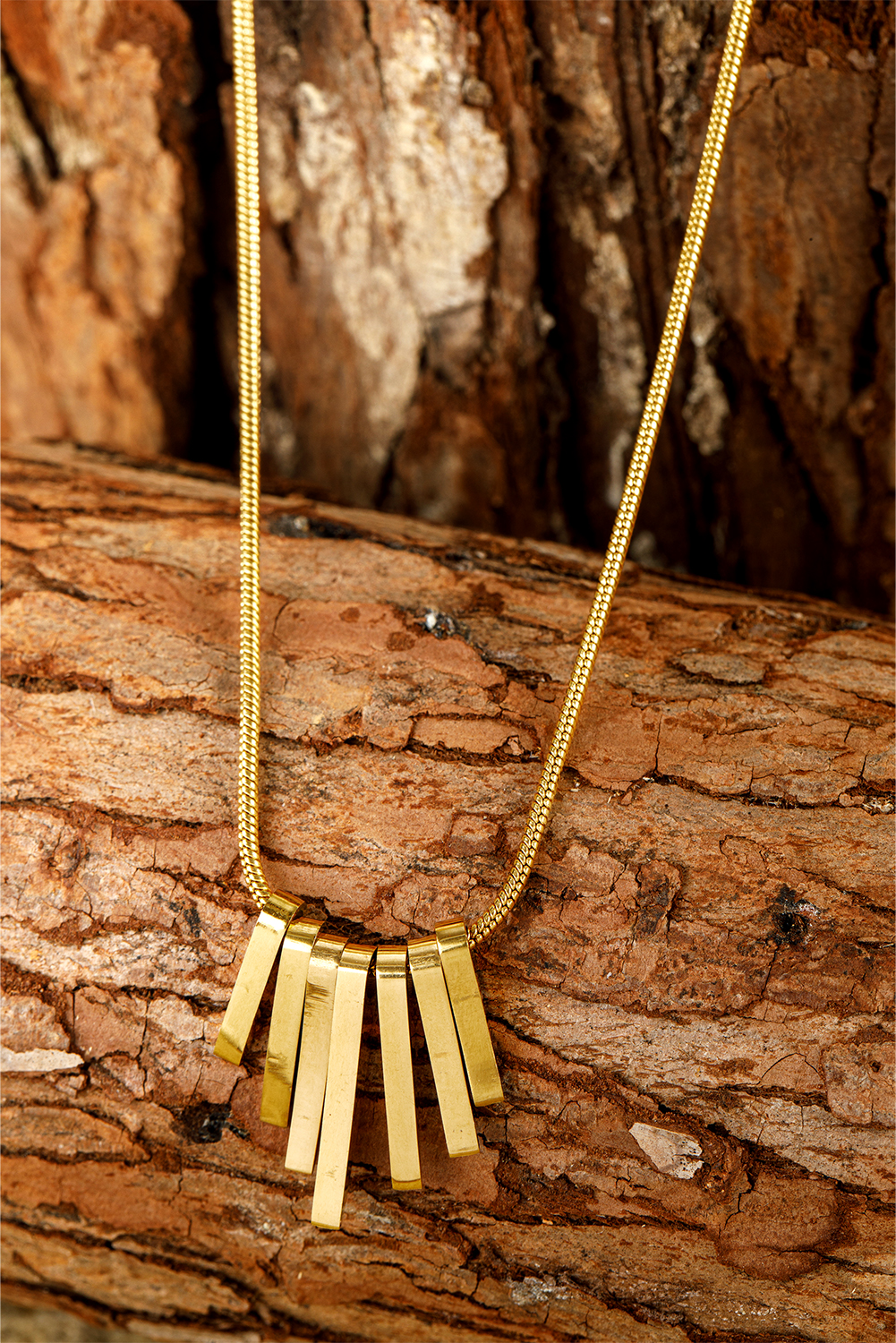 Gold Asymmetric Bar Pendant Plated Alloy Necklace