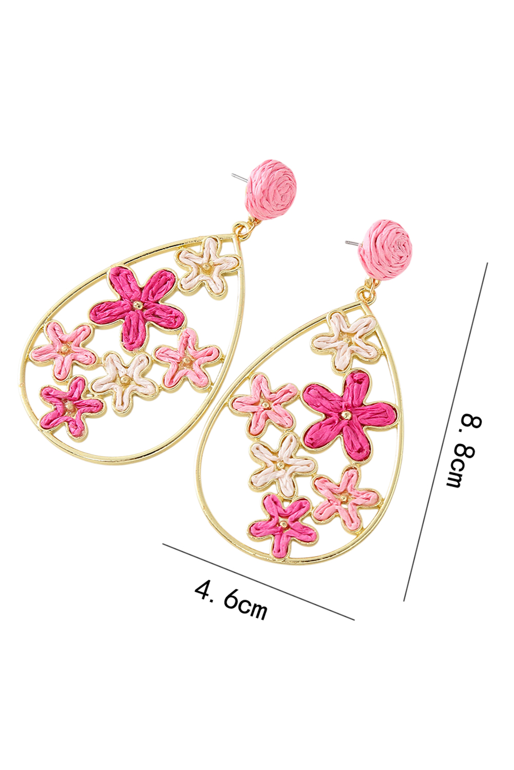 Rose Red Flower Plaited Gold Plated Waterdrop Earrings