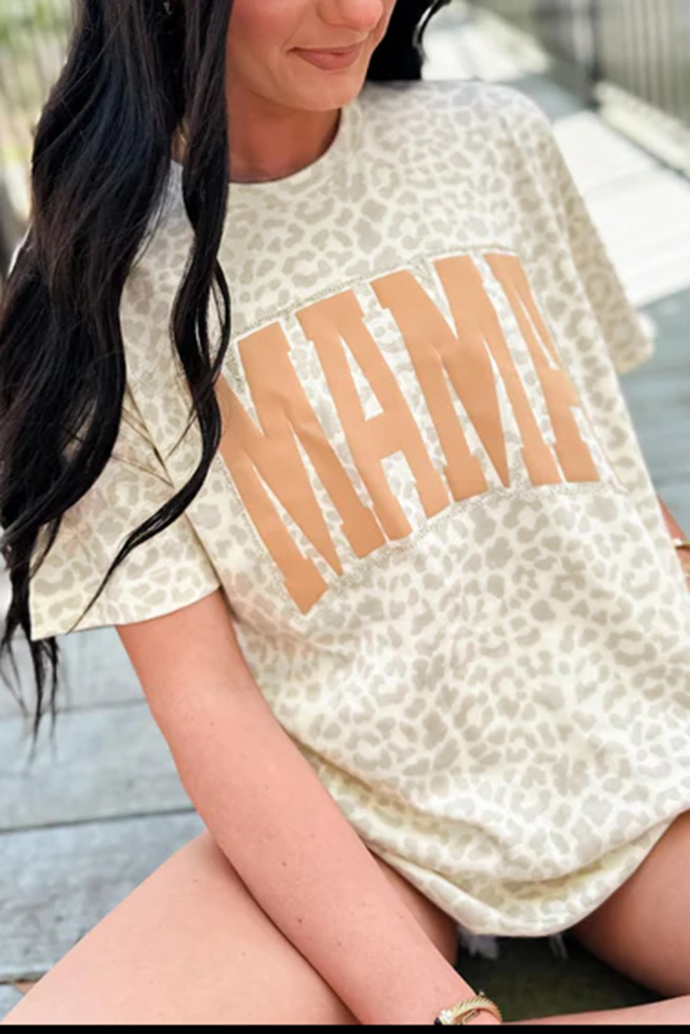 Yellow MAMA Letter Graphic Leopard Loose Tee
