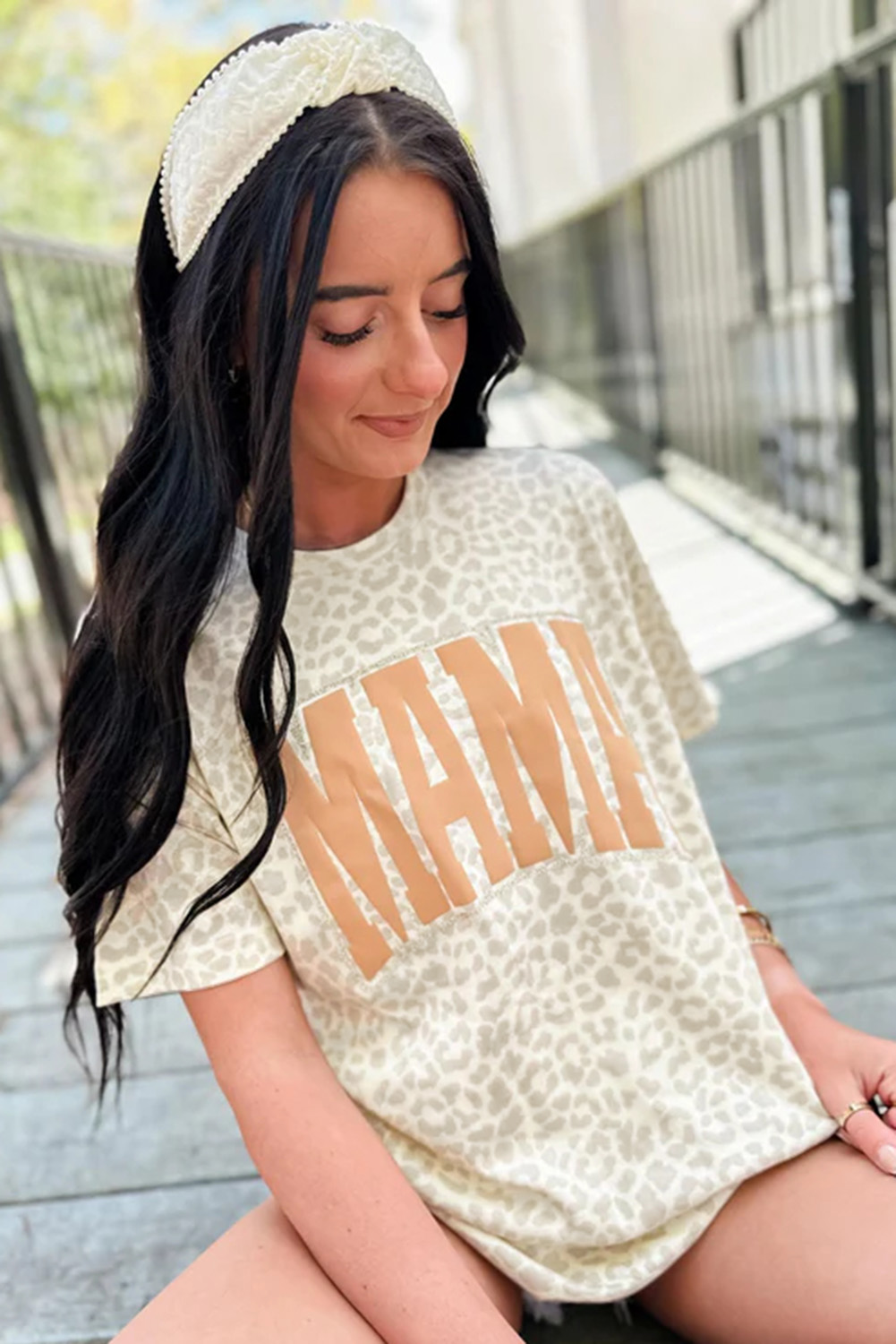 Yellow MAMA Letter Graphic Leopard Loose Tee