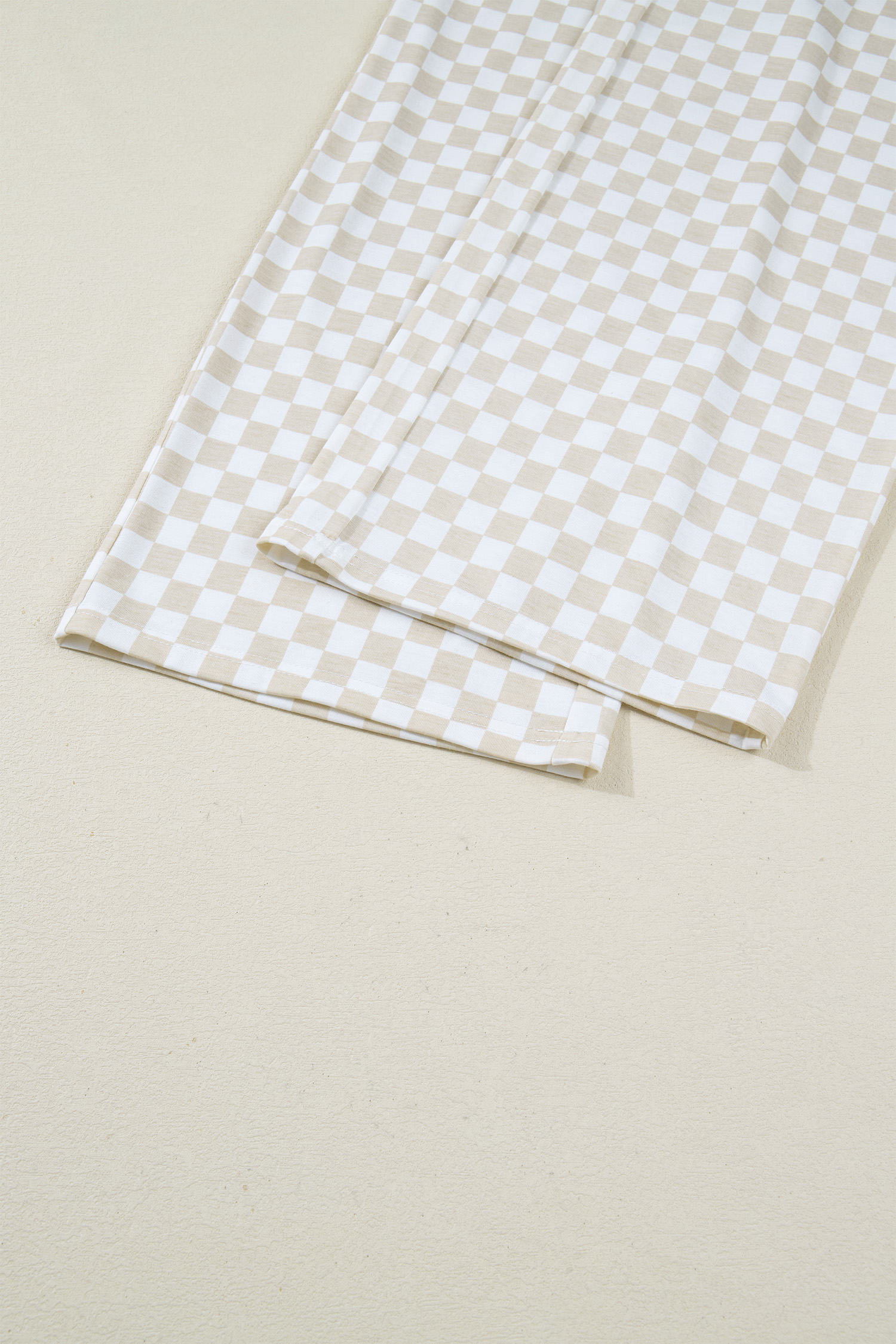 Khaki Checkered Print Half Sleeve Tee 2pcs Lounge Pant Set