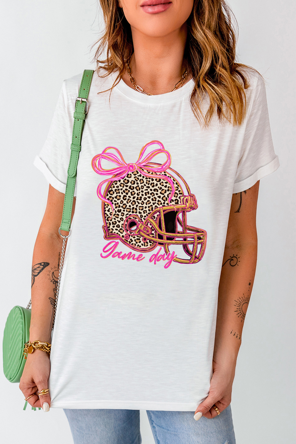 White Leopard Game Day Helmet Customized Graphic Tee