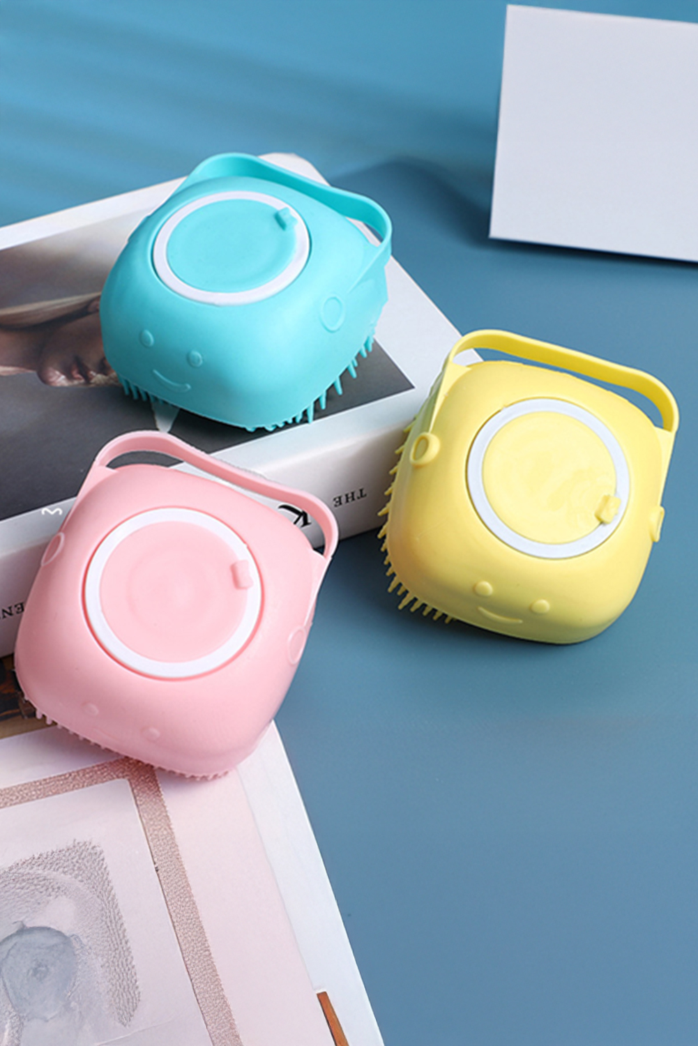 Pale Chestnut Silicone Pet Washer Brush with Shampoo Dispenser