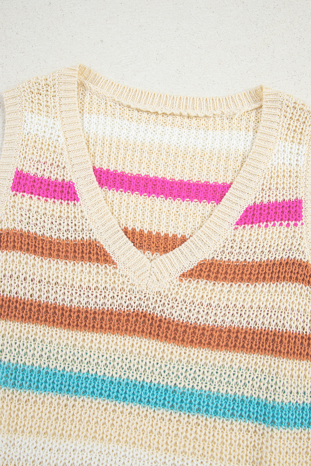 Khaki Stripe Textured Knit V Neck Sweater Vest