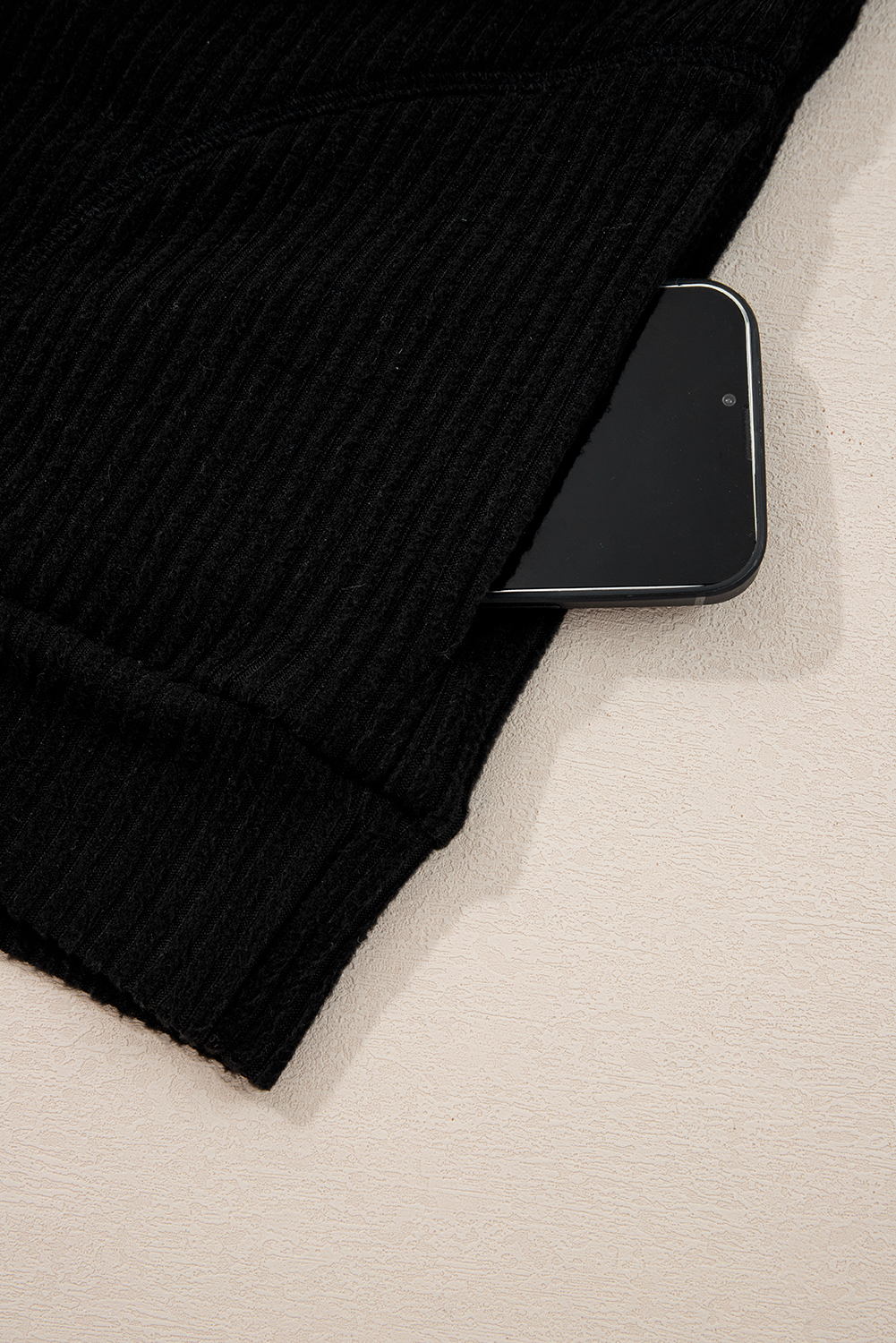 Black Ribbed Zip Stand Neck Drop Shoulder Pullover Bodycon Skirt 2pcs Set