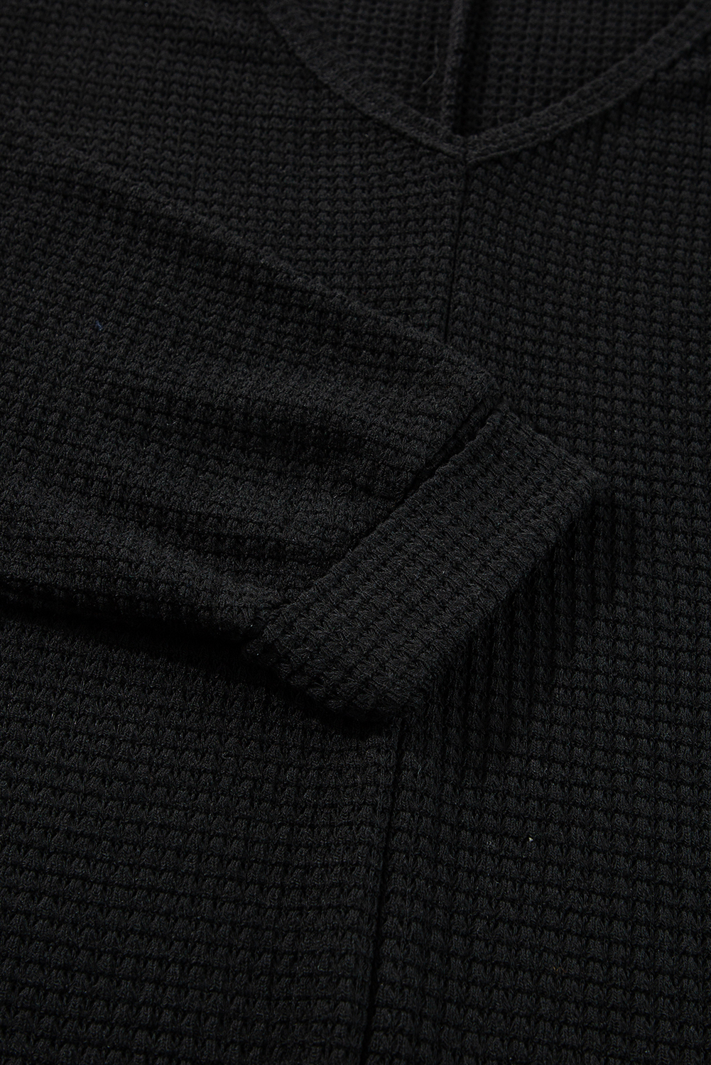 White Waffle Knit Side Slits Loose Fit V Neck Top