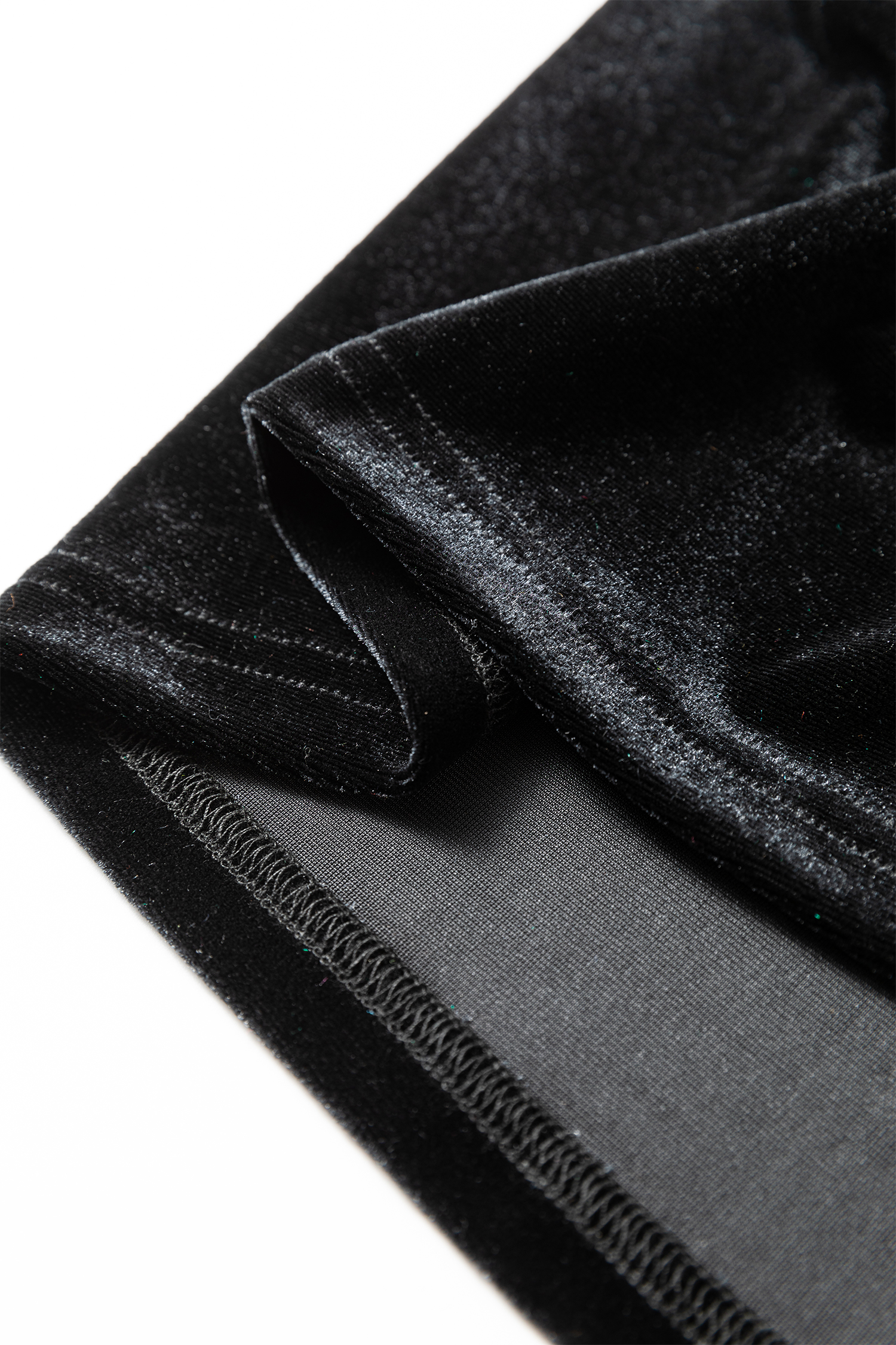 Black Frilled Collared Smocked Cuffs Puff Sleeve Velvet Blouse