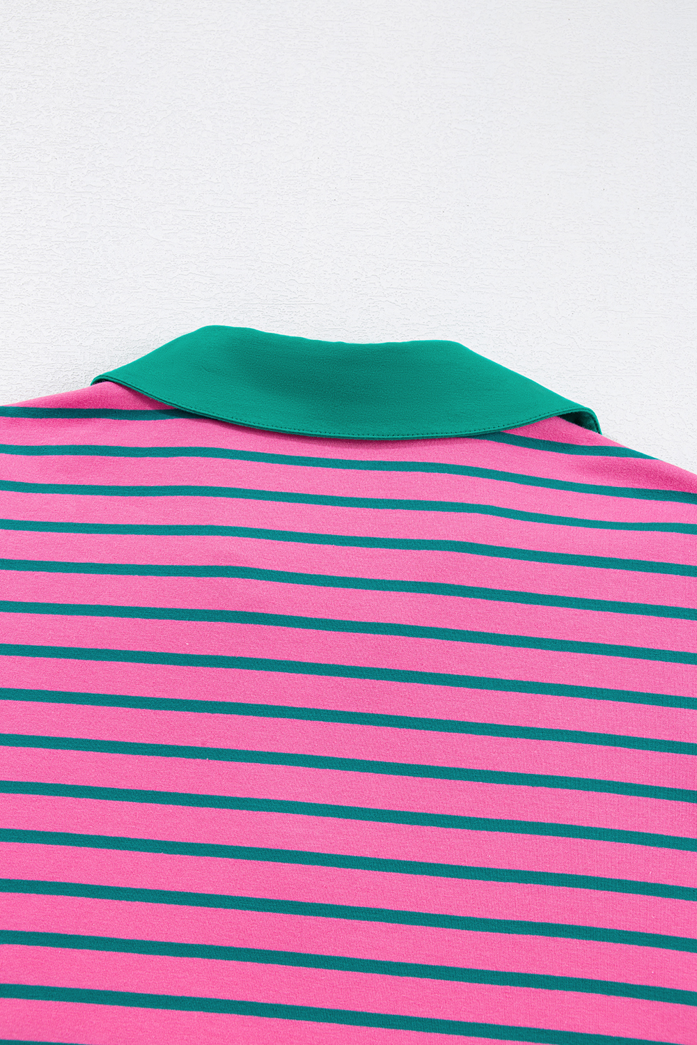 Pink Stripe Collared V Neck Puff Sleeve T Shirt Dress