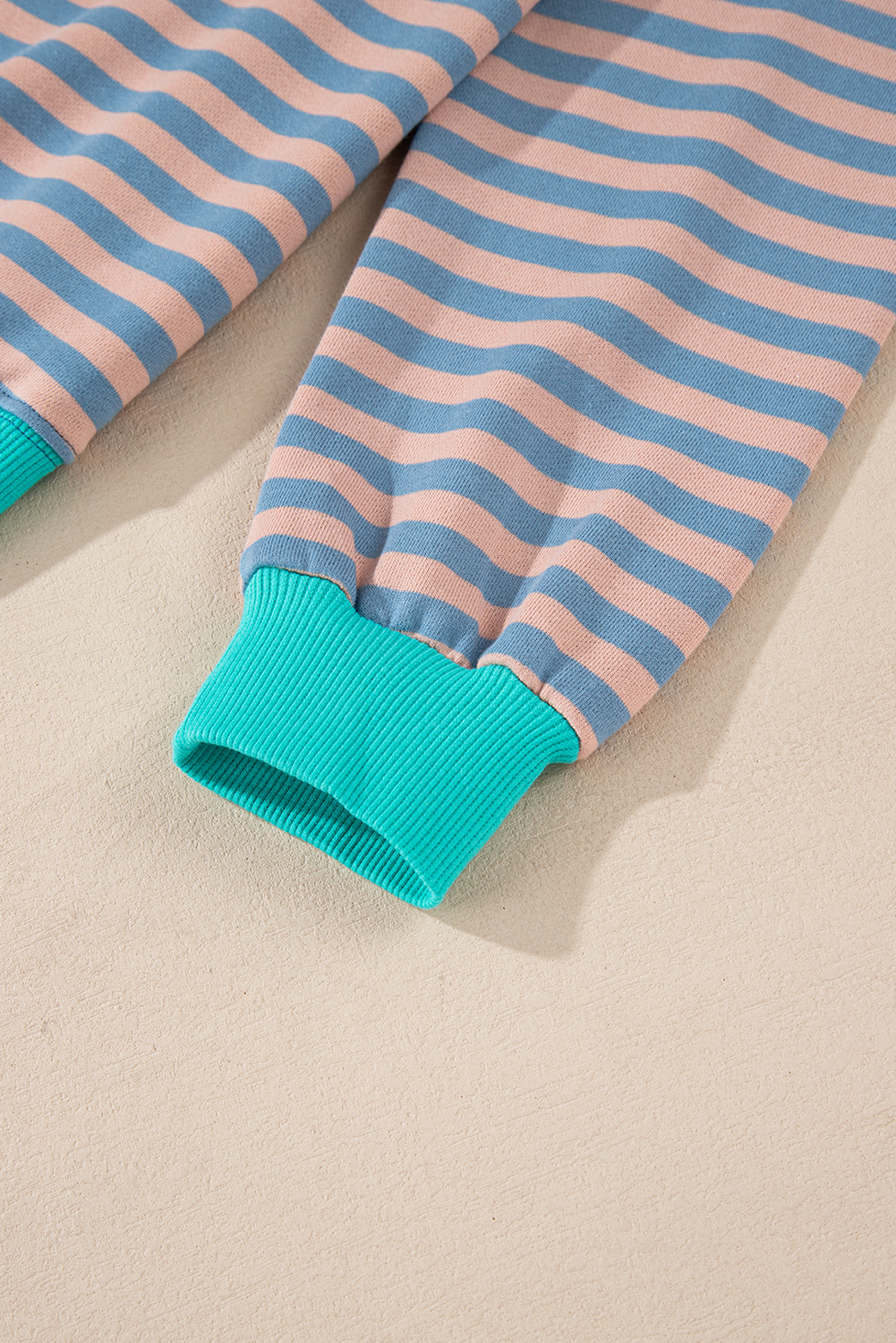 Red Stripe Contrast Ribbed Trim Crossed Stitch Drop Shoulder Sweatshirt