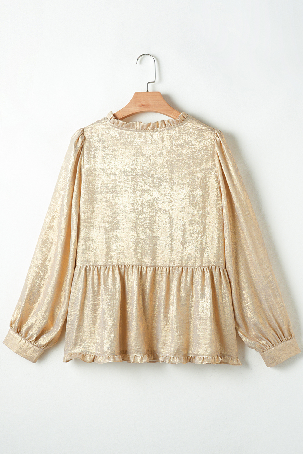 Dearlovers Gold Metallic Frilled V Neck Puff Sleeve Babydoll Blouse
