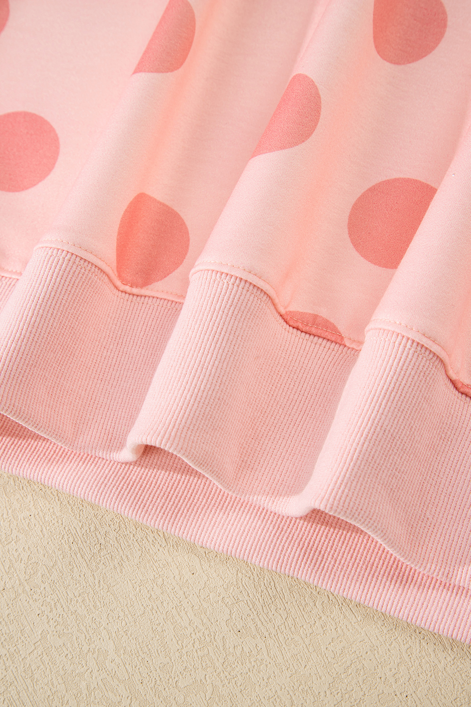 Beige Polka Dot Print Drop Shoulder Pullover Drawstring Jogger Pant Set