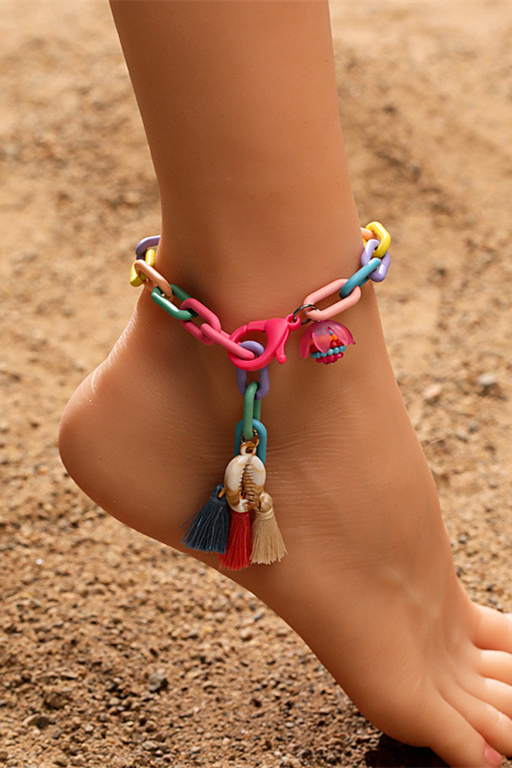 Bonbon Shell Tassel Colorful Chain Link Adjustable Anklet