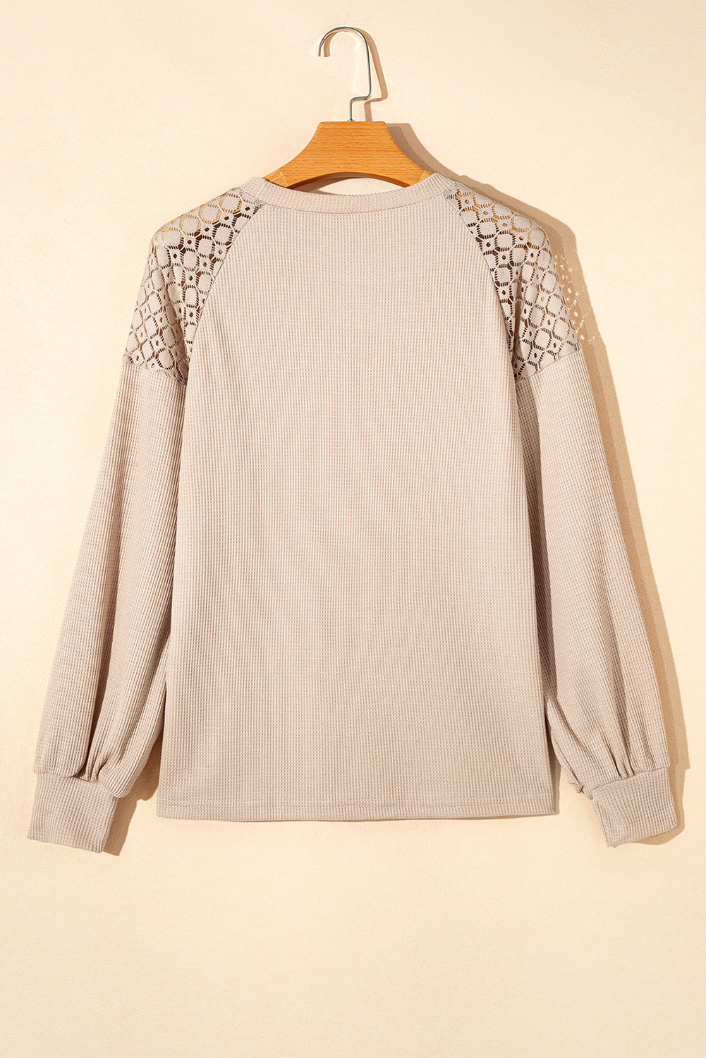 White Lace Long Sleeve Textured Pullover