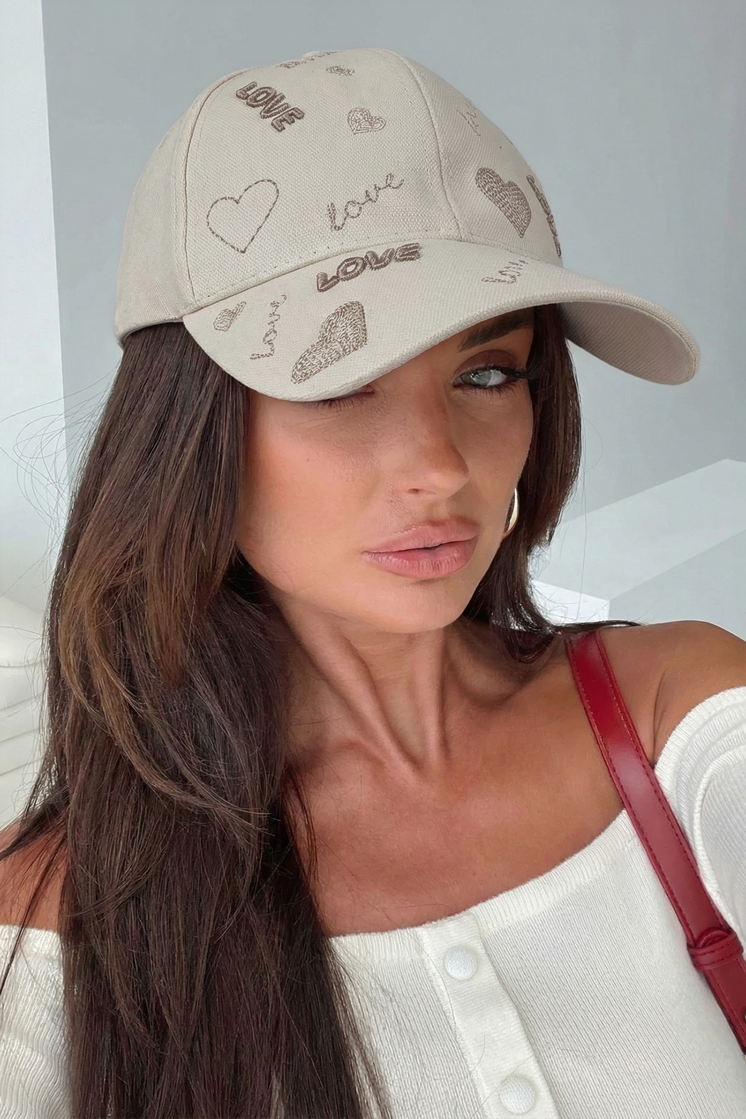 Parchment Cool Girl LOVE Heart Embroidered Baseball Cap
